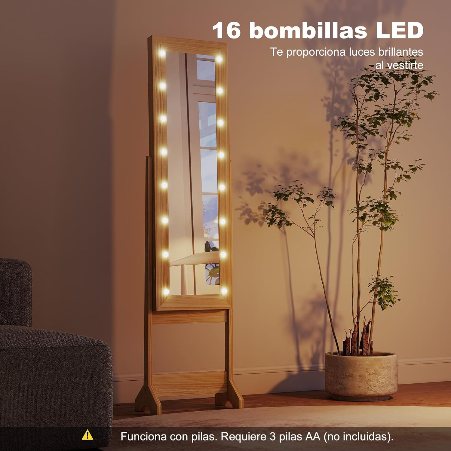 Detalle 2 de HOMCOM Espejo Joyero con Luces LED 136 cm