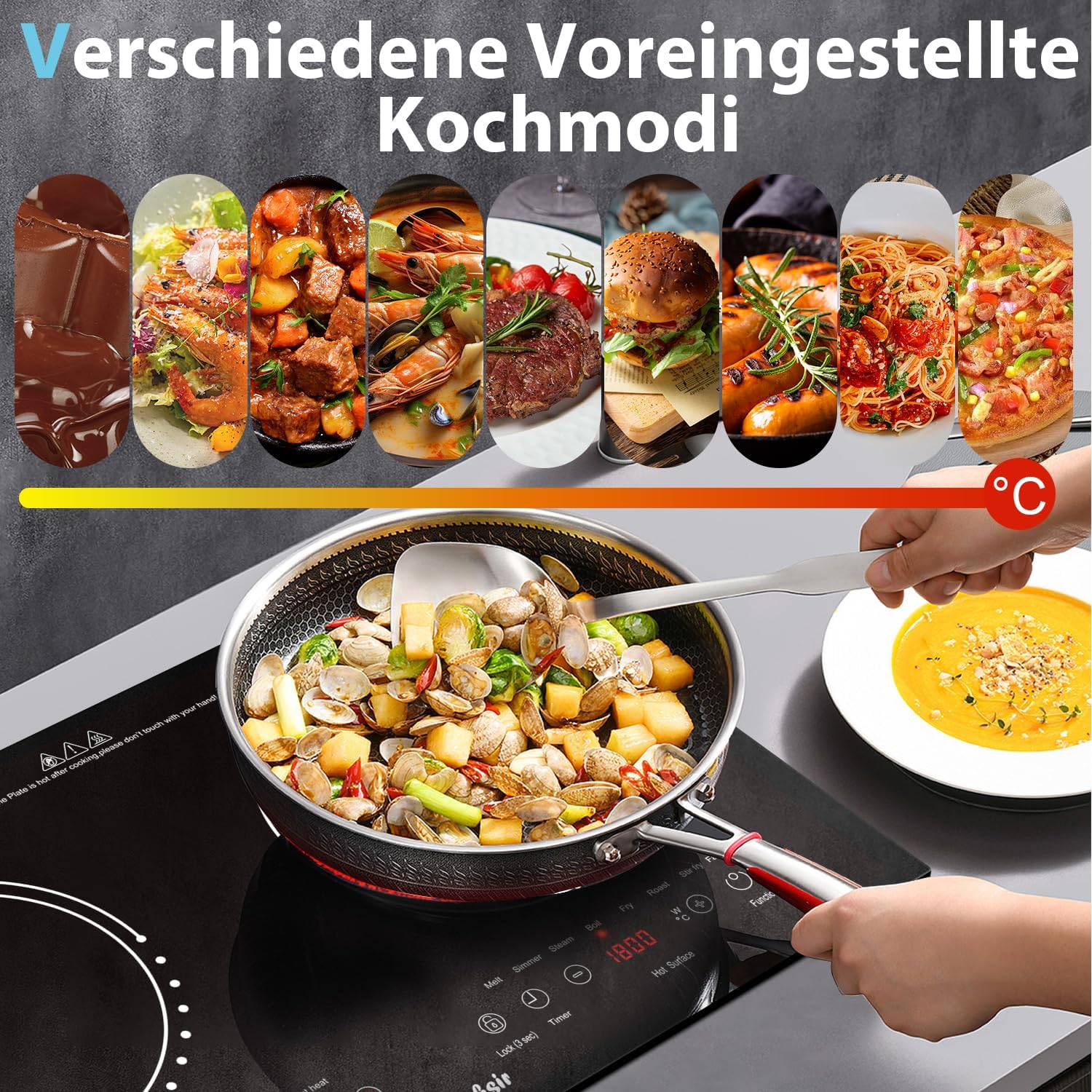 Thumbnail 5 de Cooksir Glaskeramikkochfeld 2 Platten – flexibel einsetzbar, 3600W, Netzstecker, 230V