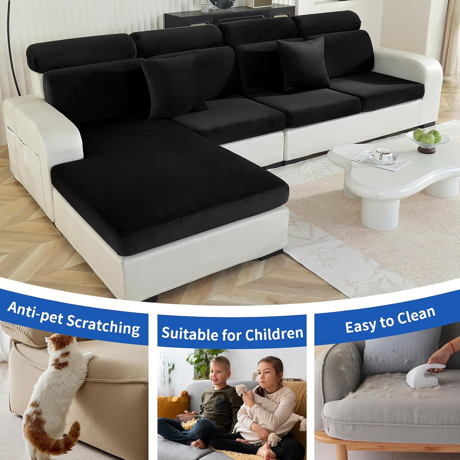 Thumbnail 6 de Ystyle Copriseduta Divano Elasticizzato in velluto (1 posto) – copricuscini nero