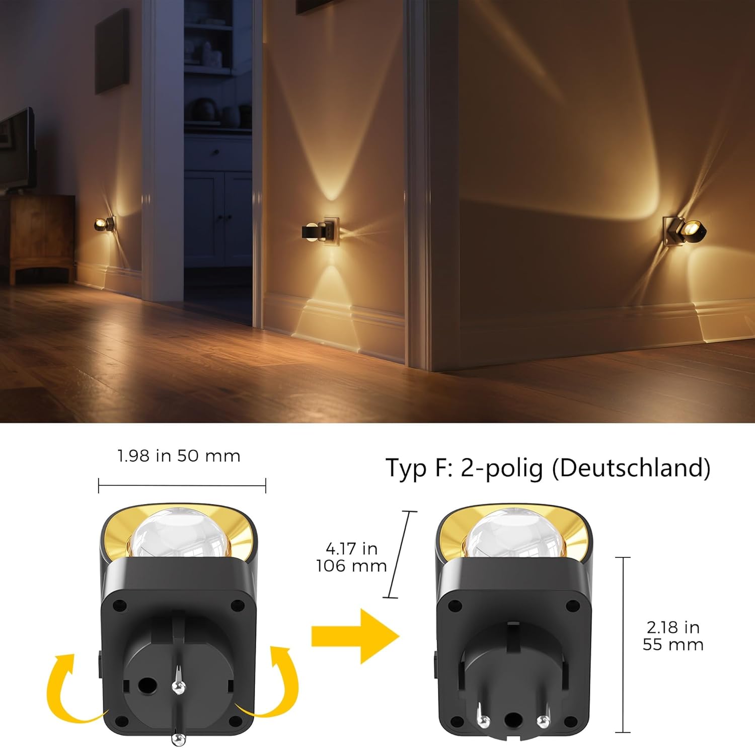 Thumbnail 4 de LOHAS-LED Nachtlicht-Steckdose mit Dämmerungssensor, 180° drehbarem Stecker, 3000 K warmweiß