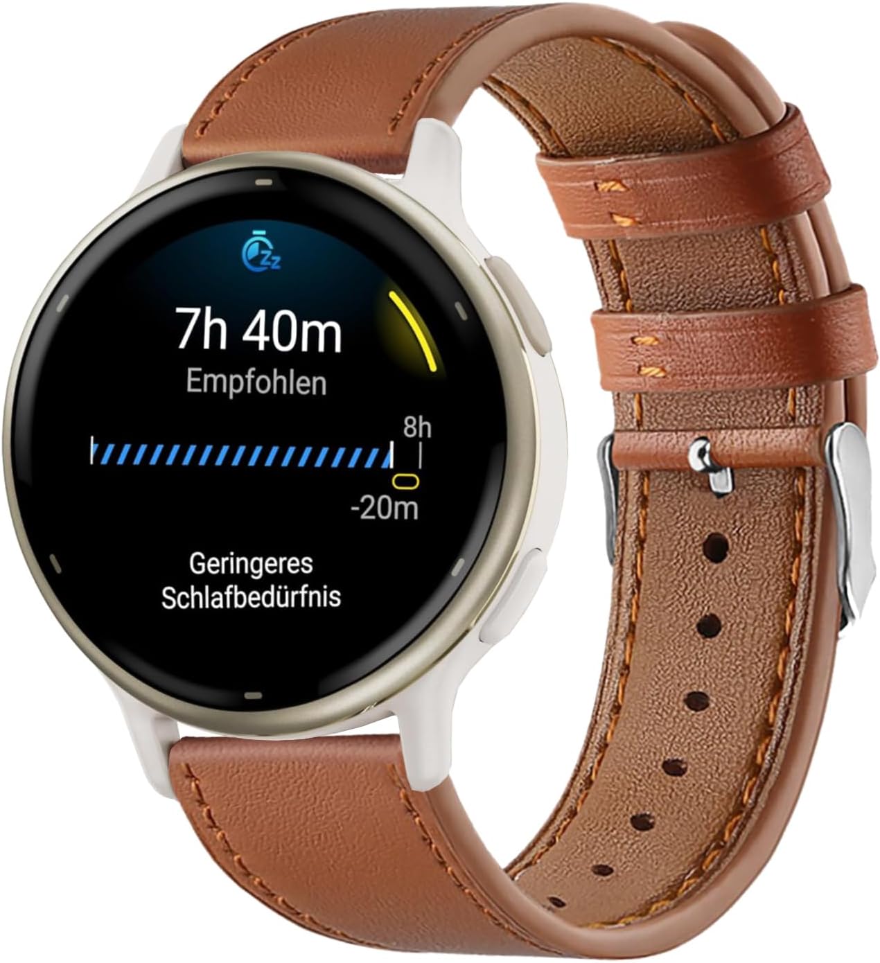 Detalle de Bracelet cuir 20 mm compatible Garmin Vivoactive 5/6, Venu 2 Plus, Venu Sq 2 et Vívomove 3 44 mm