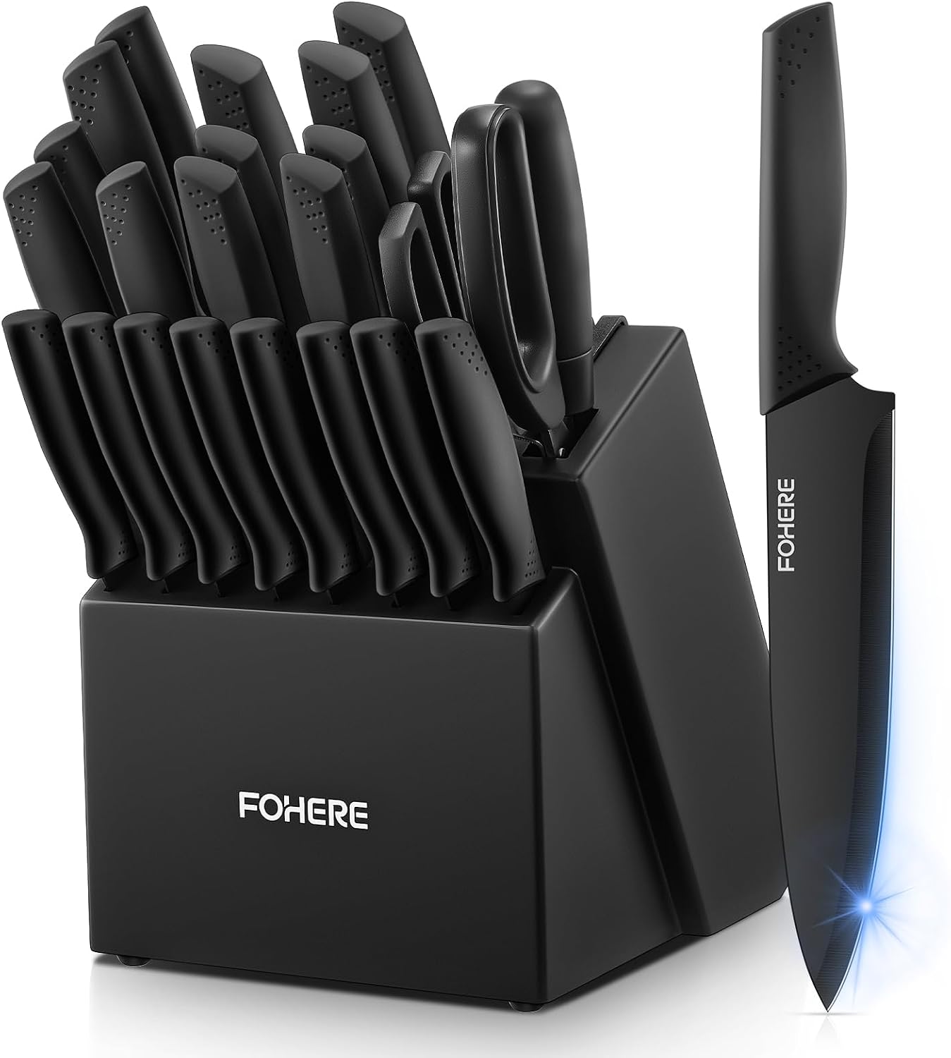 Detalle de FOHERE KF-H8008 23-Piece Knife Set with Wooden Block and Sharpener