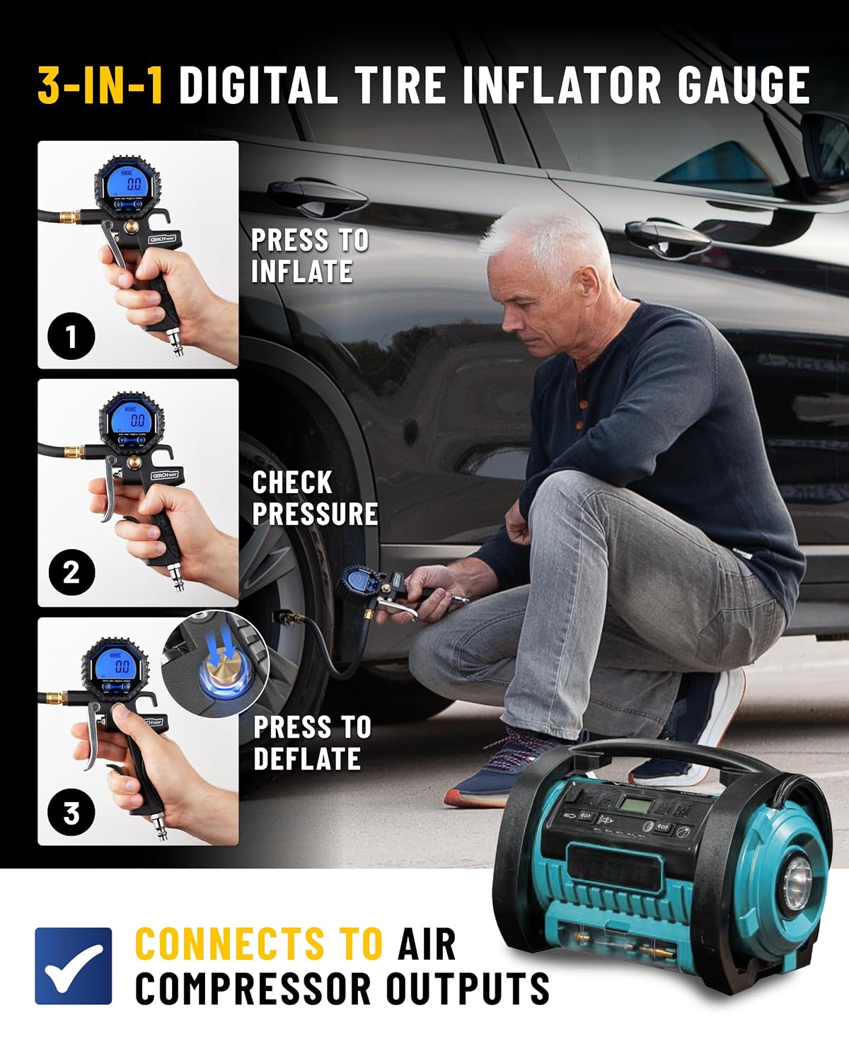 Thumbnail 1 de GERCHWAY Digital Tyre Inflator Gauge