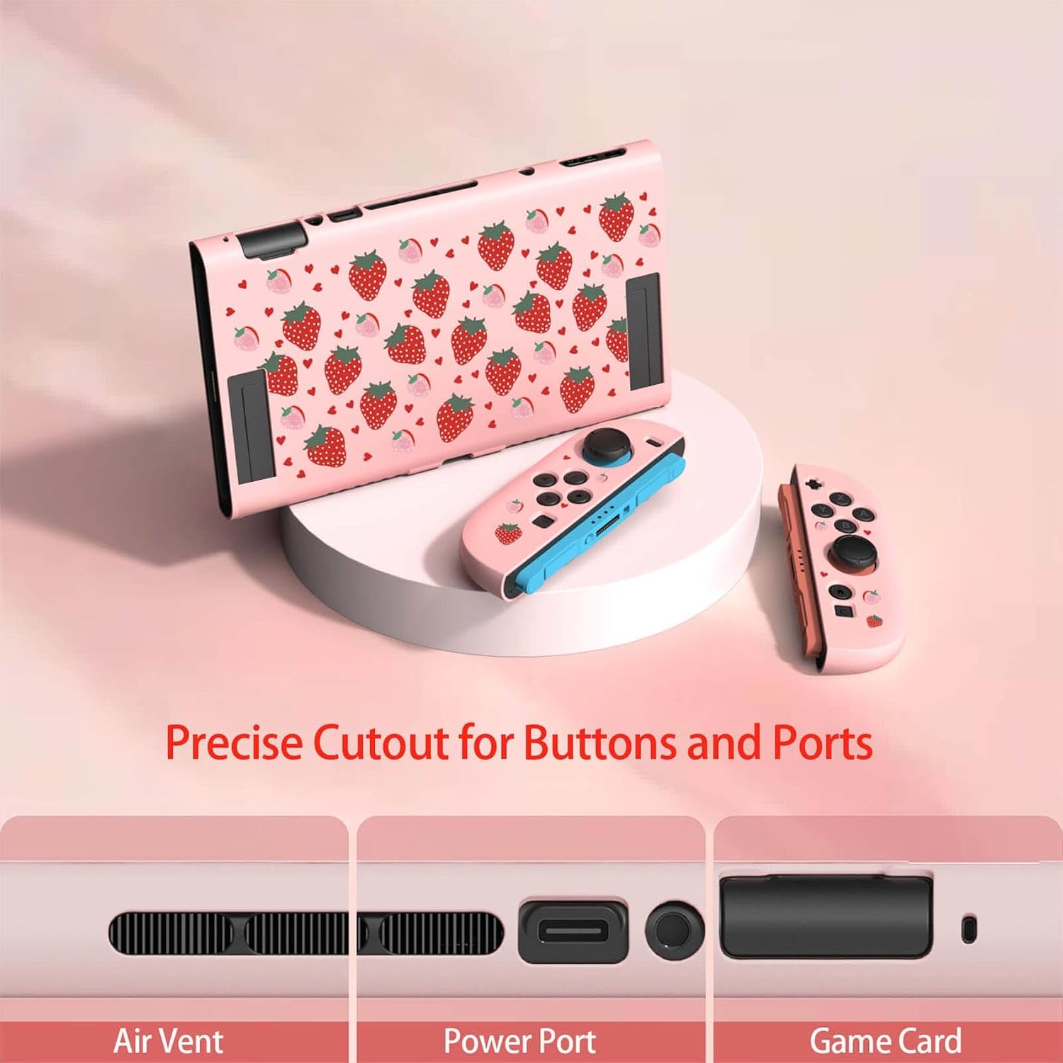 Thumbnail 4 de Textured Grip Protective Case for Nintendo Switch 2 (2025) in Cute Pink Strawberry Design – Matte Shockproof TPU Shell
