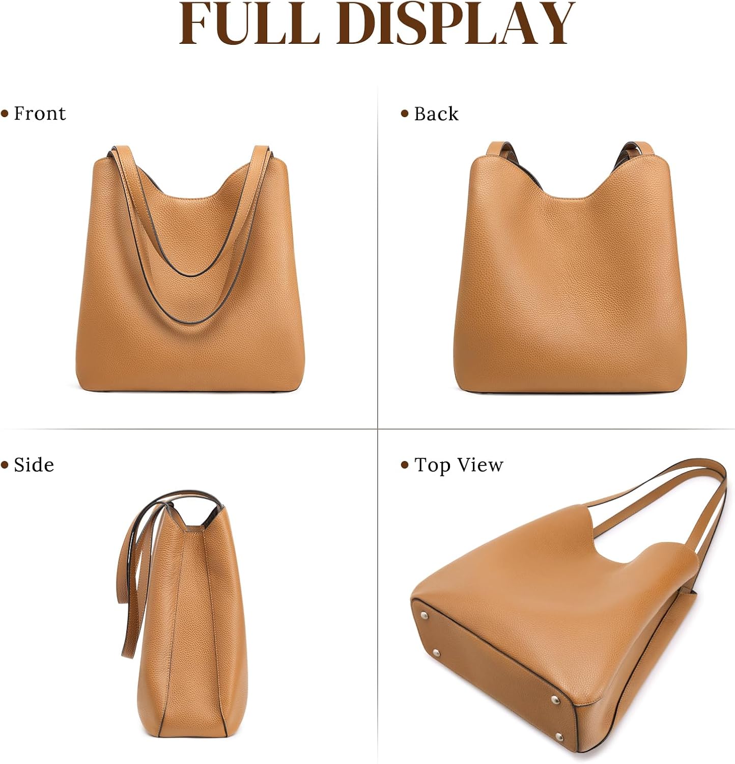 Thumbnail 6 de S-ZONE Soft Genuine Leather Tote Bag for Women with Zipper & Bottom Rivets