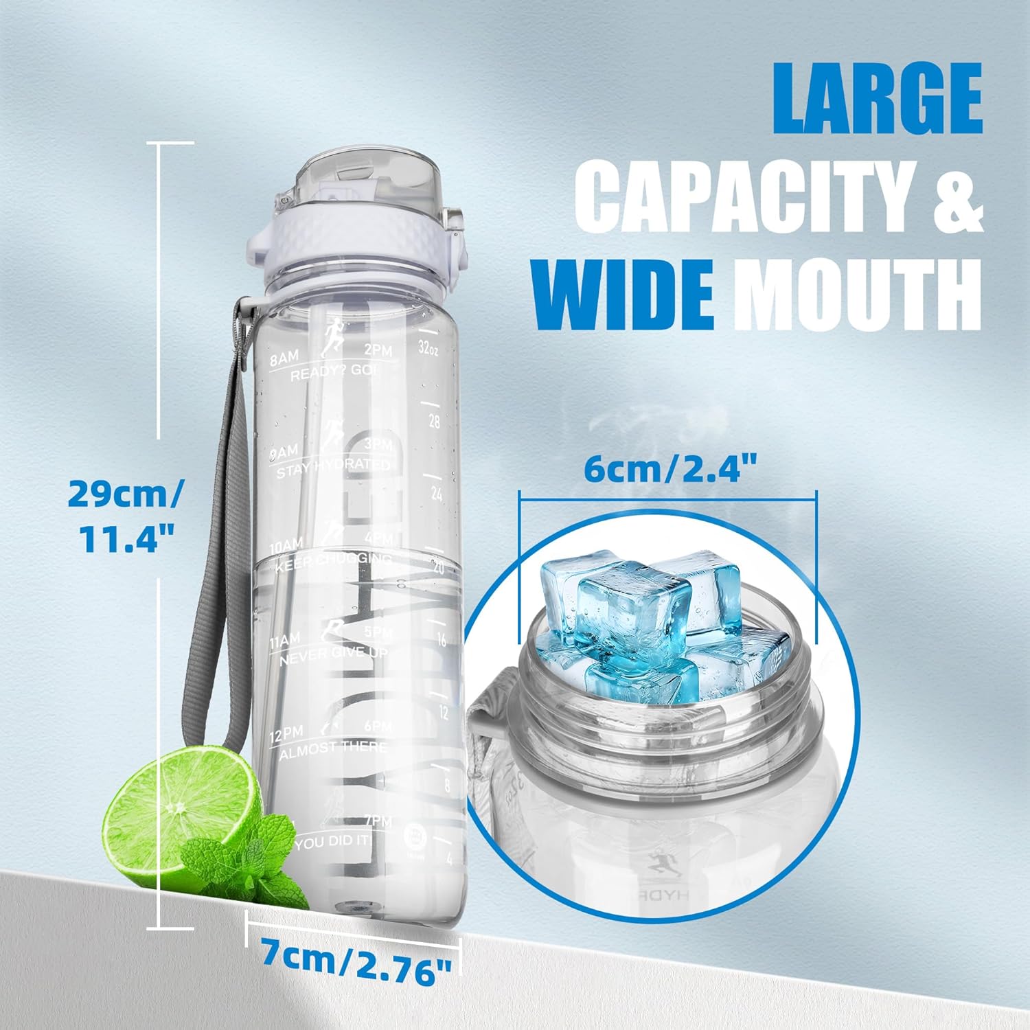 Detalle de OLDLEY 1L Sports Water Bottle with Straw – BPA Free Tritan, Leakproof, Time Marker