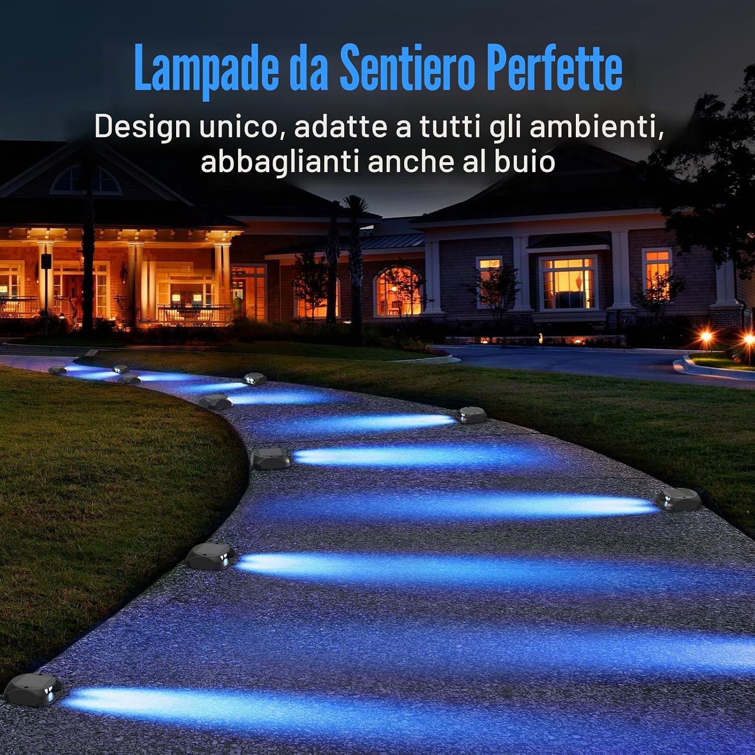Detalle 2 de Quntis 4 Pezzi Faretto Segnapasso Esterno Solare – Luce Blu, IP65, Visibilità 500 m