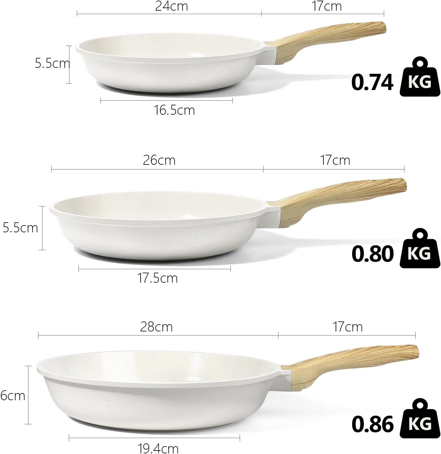 Thumbnail 1 de GiPP Nonstick Skillet Frying Pan Set (White Granite) – 24, 26 & 28cm omelette and frying pans