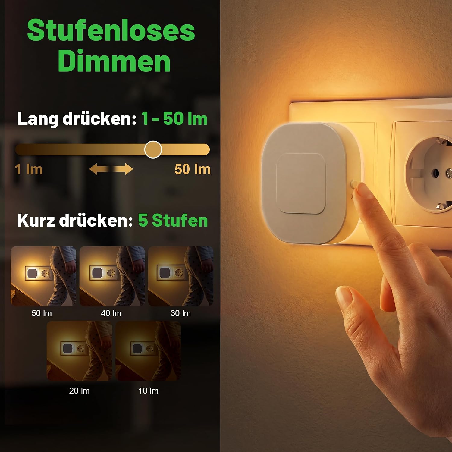 Thumbnail 4 de daphomeu Nachtlicht Steckdose mit Bewegungssensor und Dämmerungssensor – 2er-Set in Bernstein