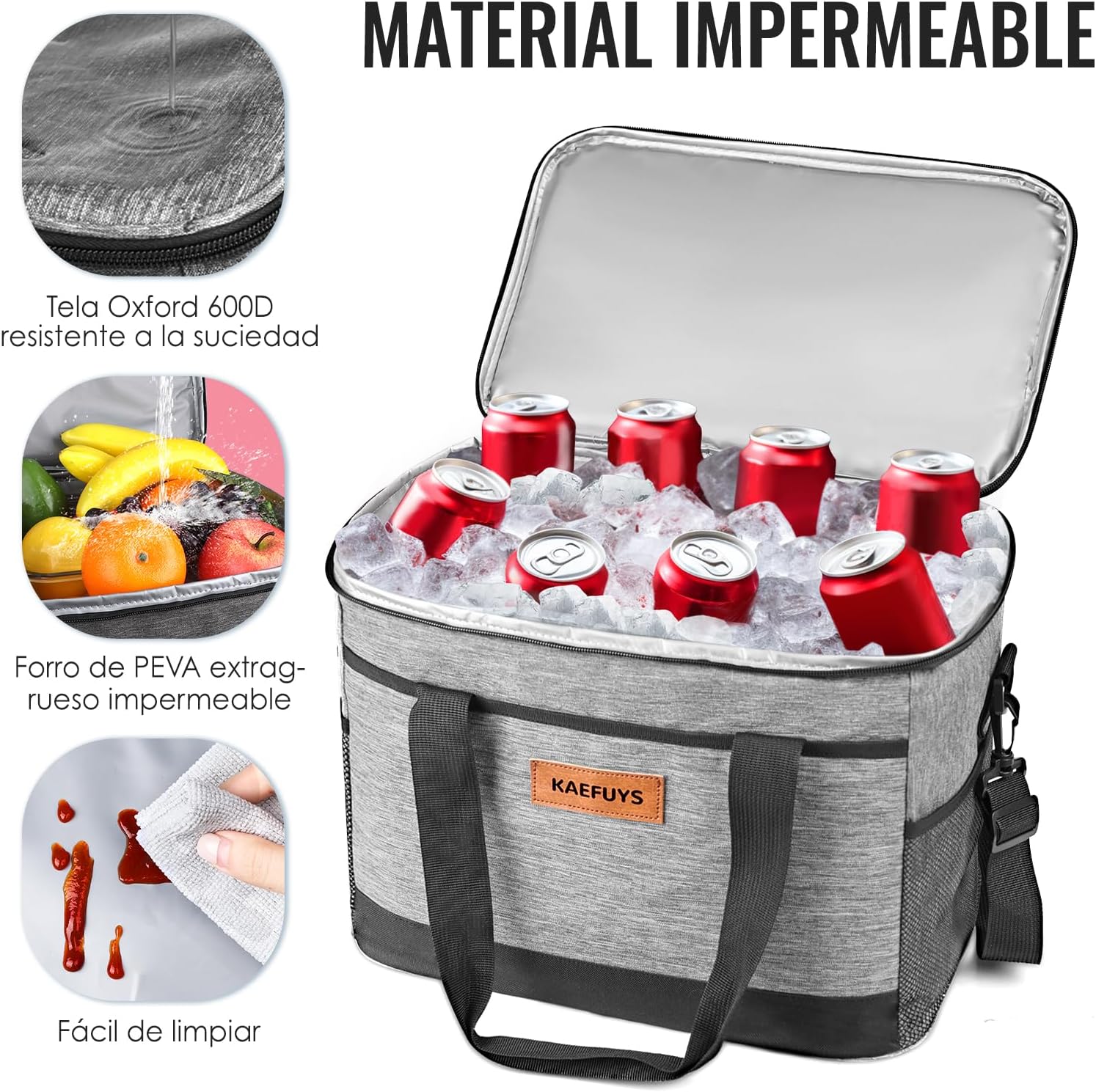 Detalle de KAEFUYS Bolsa Térmica 30L: Porta Alimentos Impermeable para Oficina, Viajes y Picnic