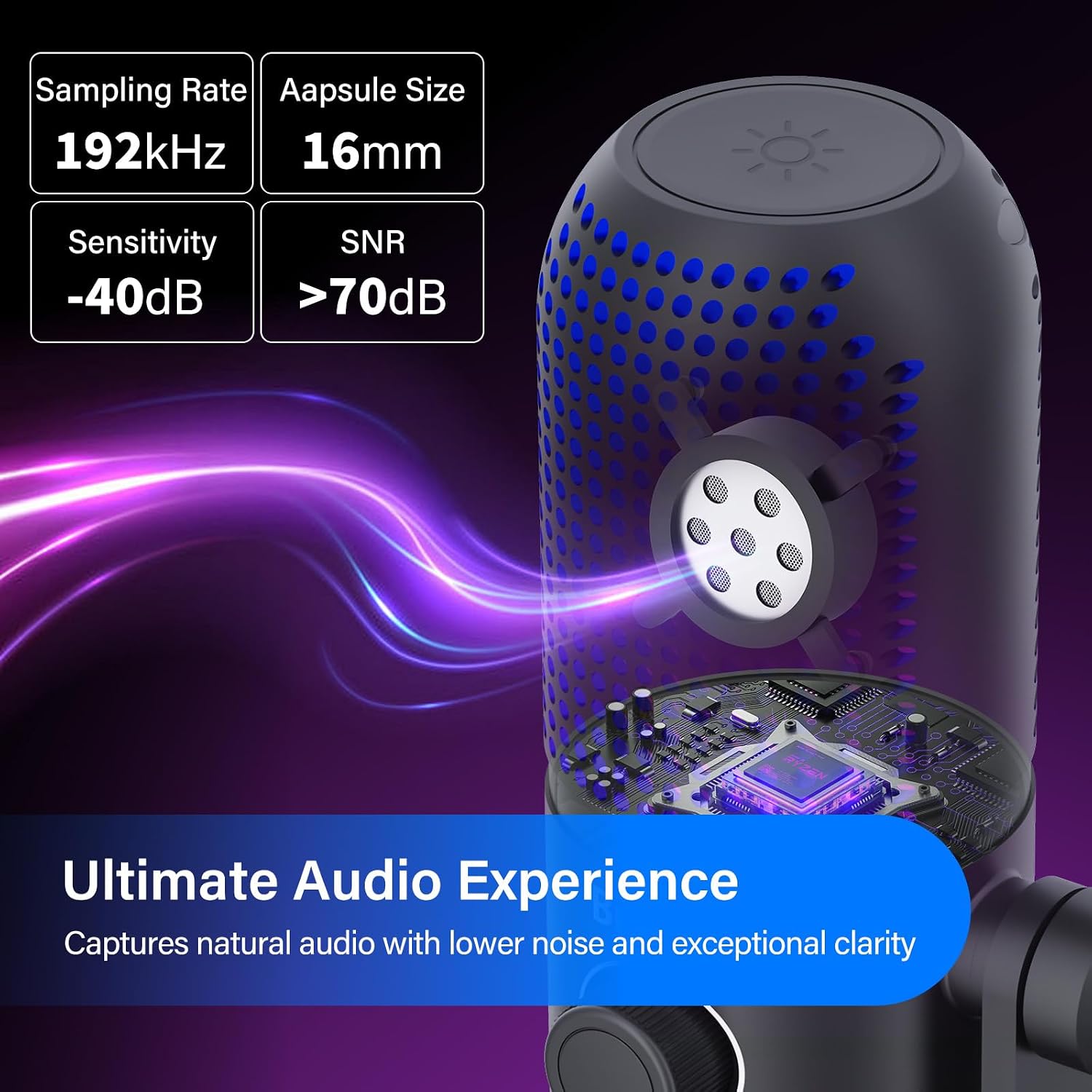 Detalle de BRIBAT BR-D68 USB Condenser Microphone with RGB Lighting and Mute Control