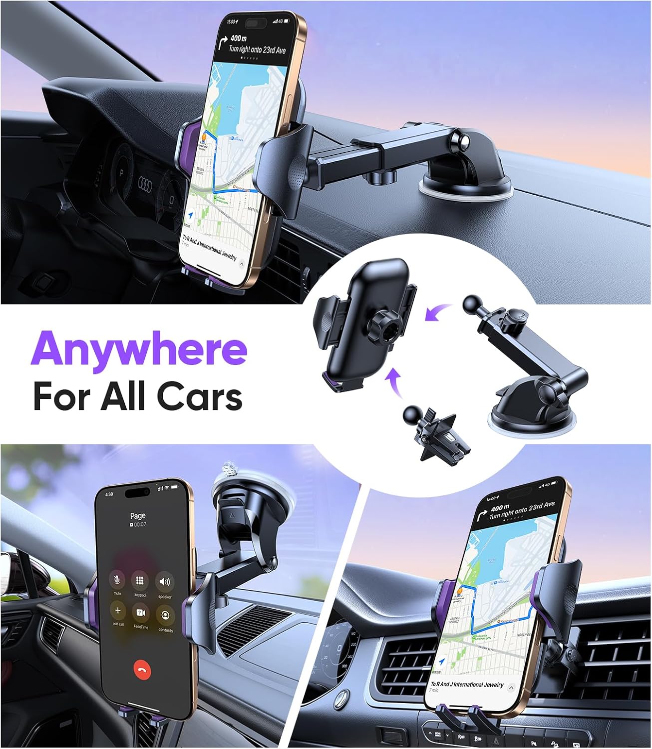Thumbnail 1 de VICSEED Purple Phone Holder for Your Car — Upgraded True Military-Grade Strongest Suction, 360° Pivot