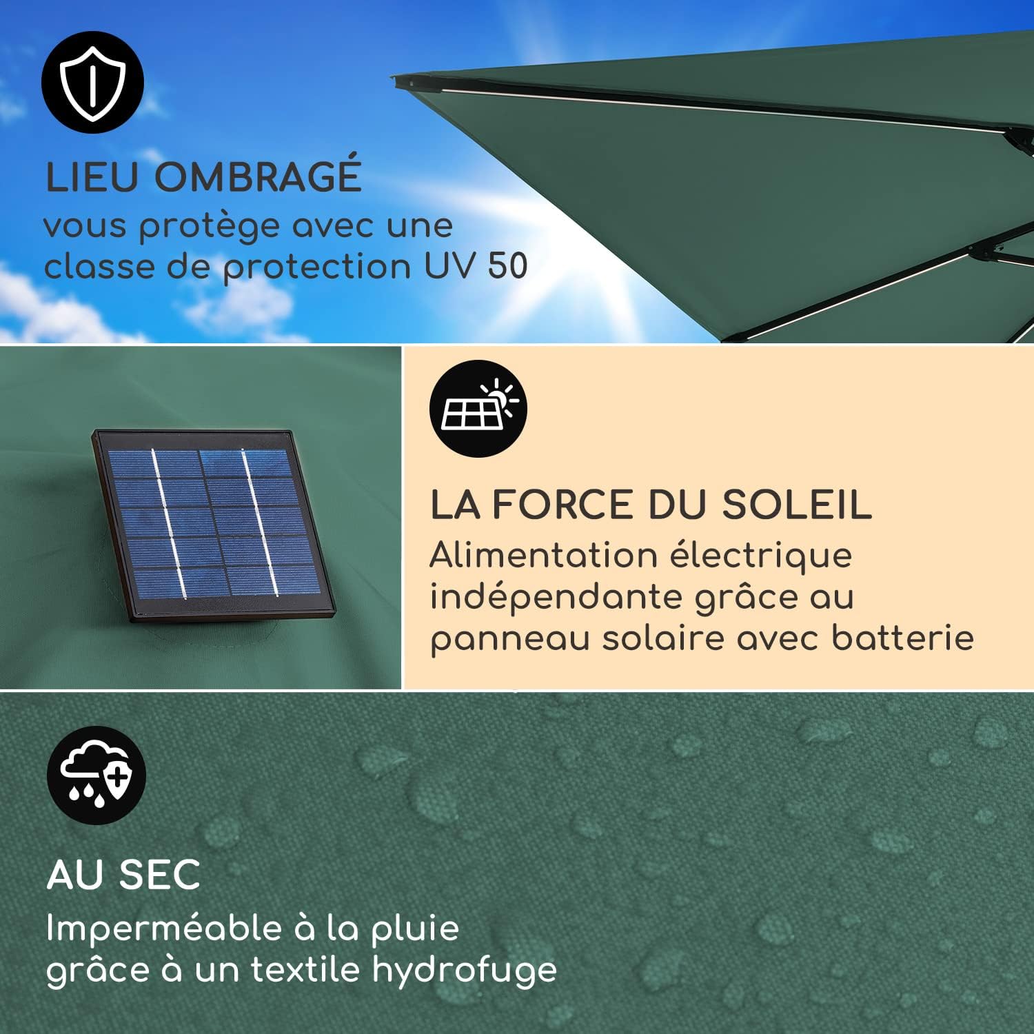 Thumbnail 2 de Blumfeldt Parasol de jardin et balcon avec panneaux solaires et éclairage LED