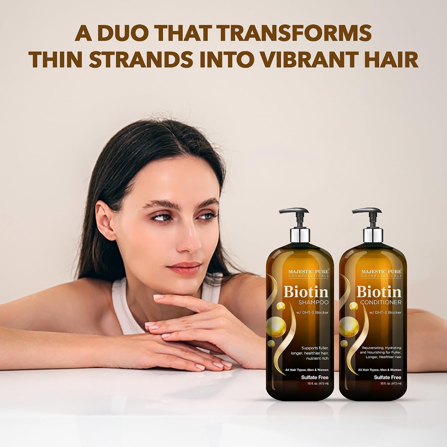 Detalle de Majestic Pure Biotin Shampoo and Conditioner Set with DHT Blocker Complex (Sulfate Free) — 16 fl oz each