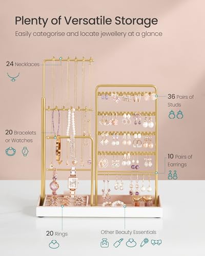 Thumbnail 5 de SONGMICS Jewellery Display Stand JJS026A01: 3-Row Tall Adjustable Necklace Holder in Pale Gold