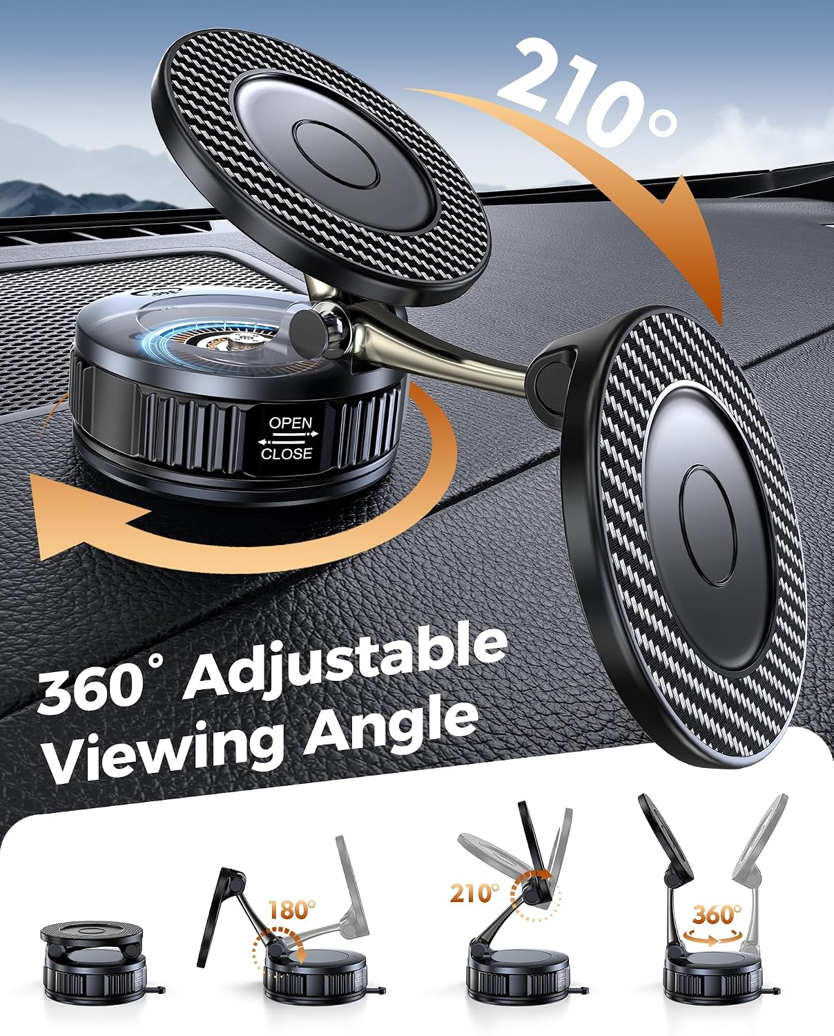 Detalle 2 de Car Phone Holder for MagSafe (Carbon Fibre) with 108LBS Vacuum Suction and 360° Rotation
