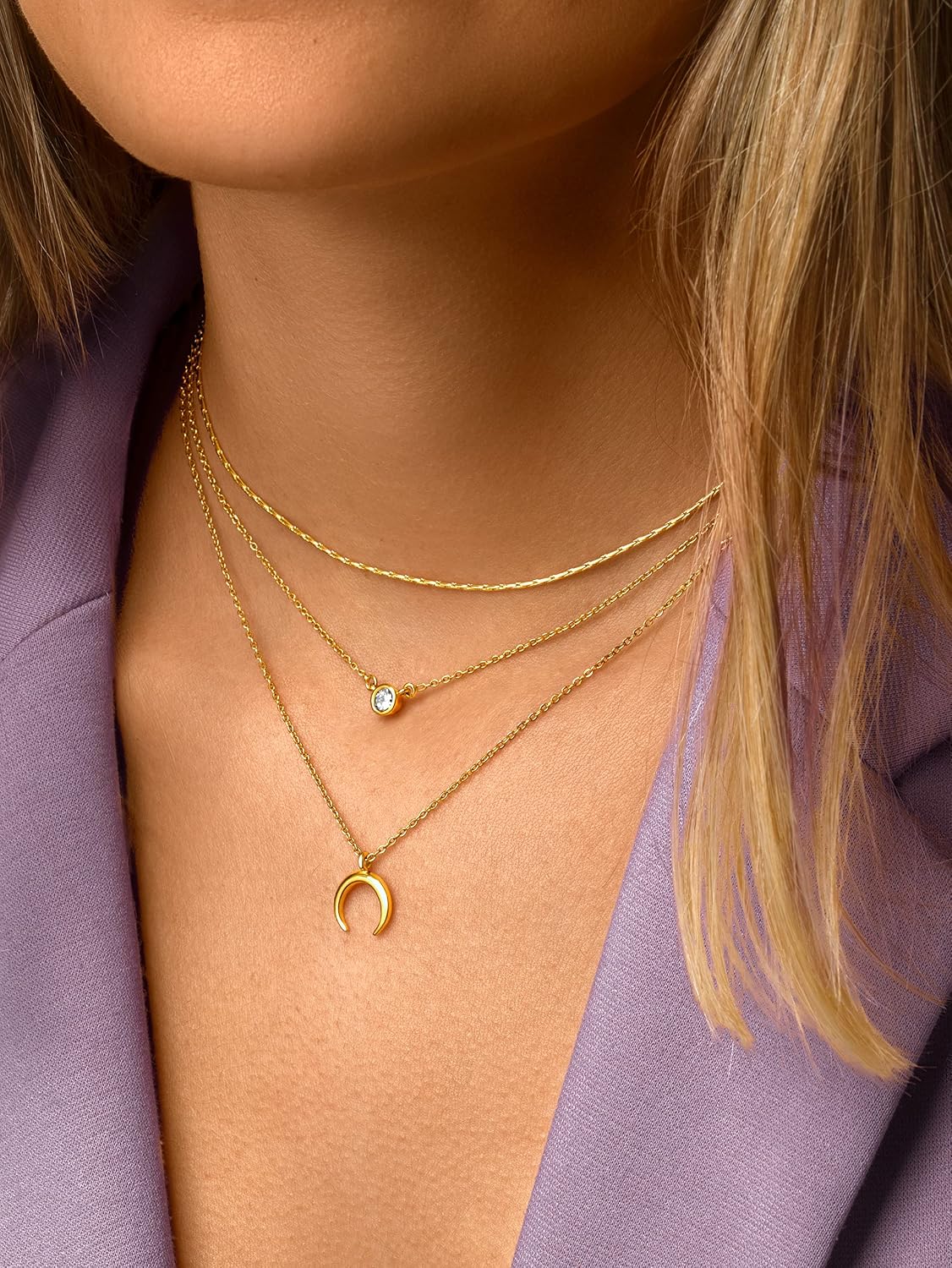 Detalle de SINGULARU Set 2 Collane Diamond + Mini Moonset in Argento 925 placcato oro 18K