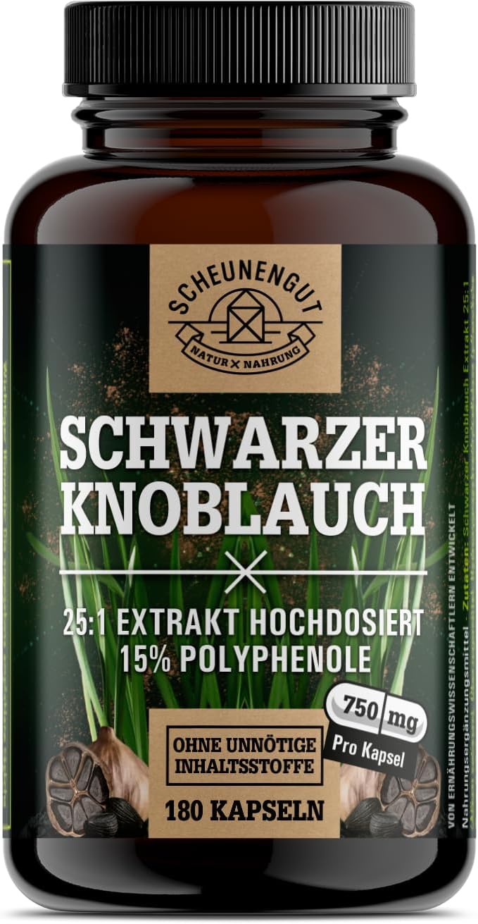 Detalle de SCHEUNENGUT® Schwarzer Knoblauch 1500mg Kapseln 🧄