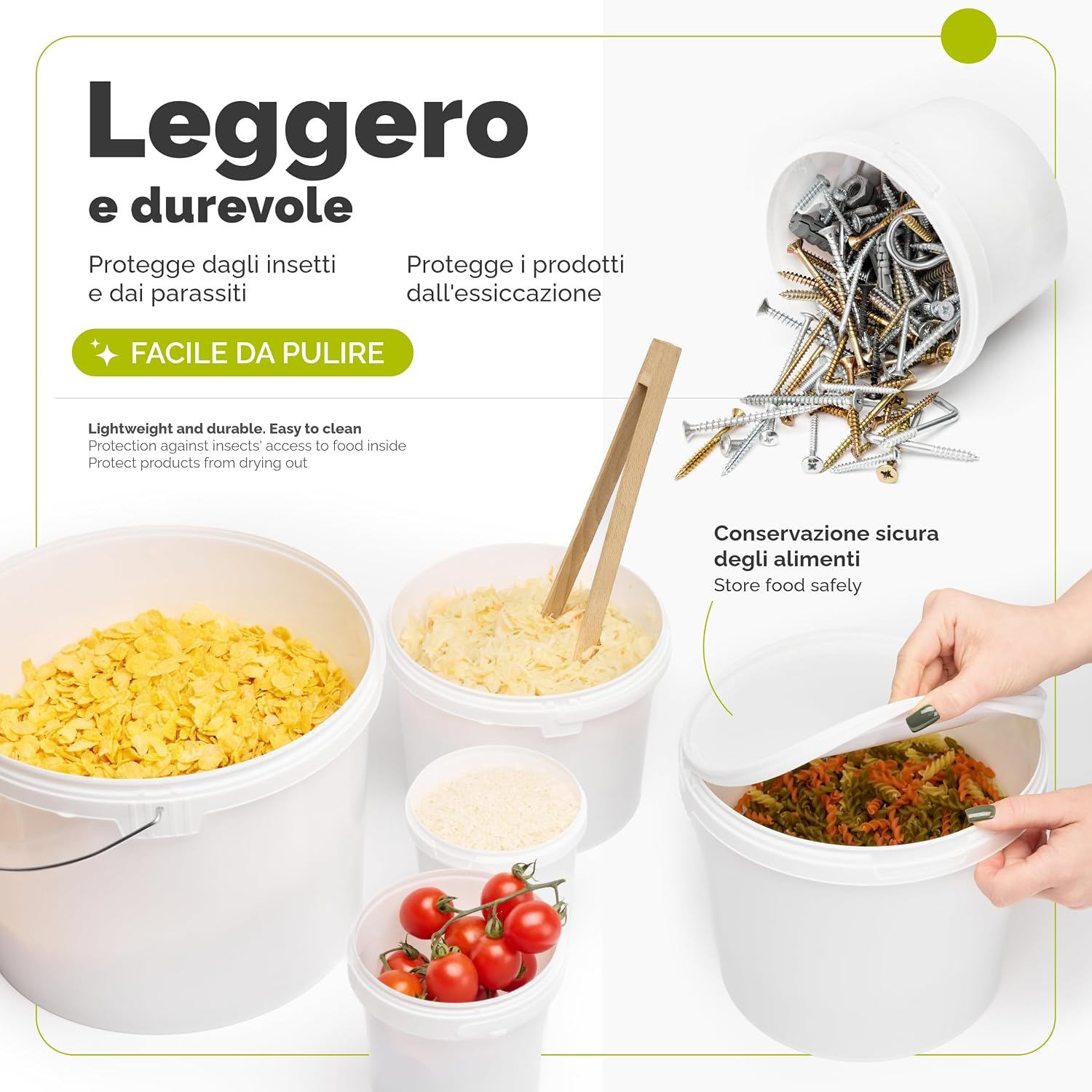 Detalle de Garronda Secchio con Coperchio 0,5 L – 10 pezzi bianchi (GD-0071), contenitore PP per alimenti