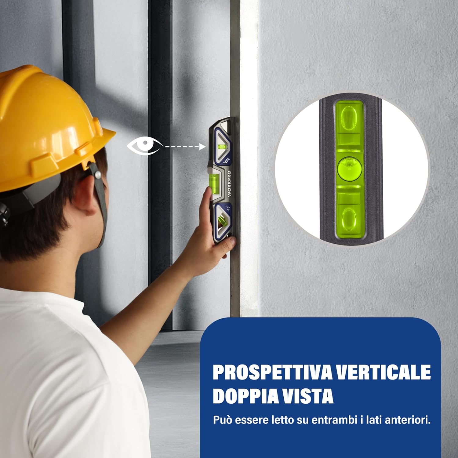 Thumbnail 4 de WORKPRO Livella Magnetica 25 cm con 3 Bolle: Precisione 0,5 mm/m, design Verti-Site e magnete potente