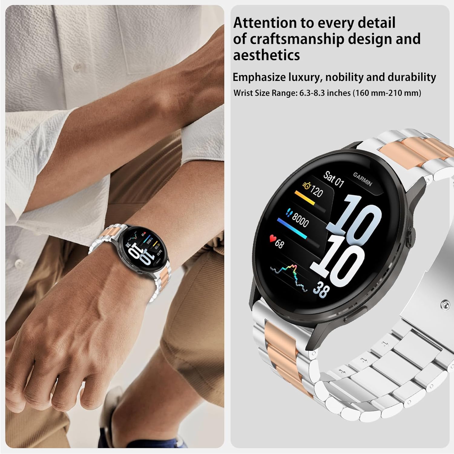 Thumbnail 3 de SumRioo 22mm Stainless Steel Watch Strap for Garmin and Huawei Smartwatches