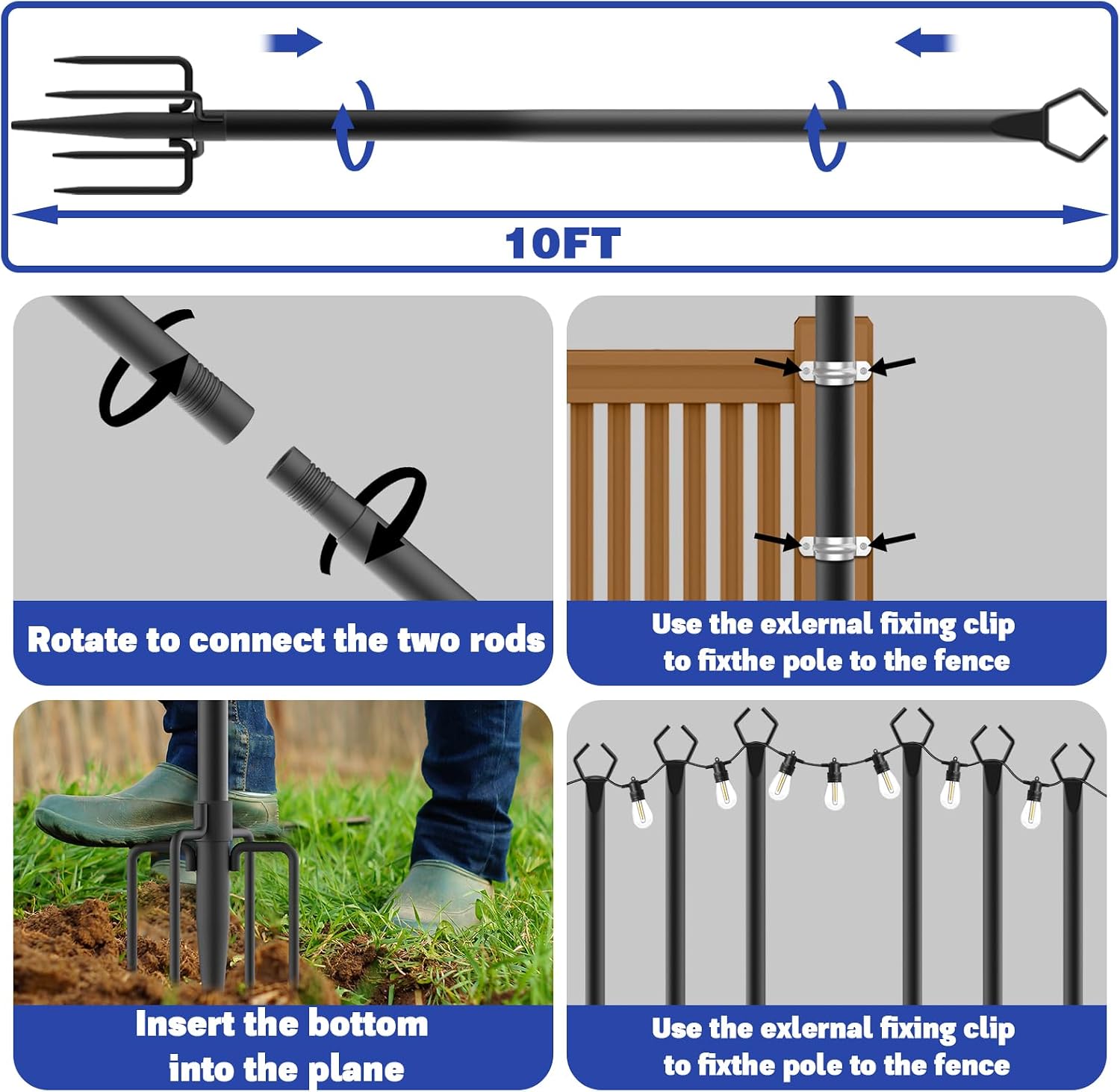 Thumbnail 6 de NSHWFW 6 Pack 10 Ft String Light Poles, Adjustable Metal Outdoor Stands