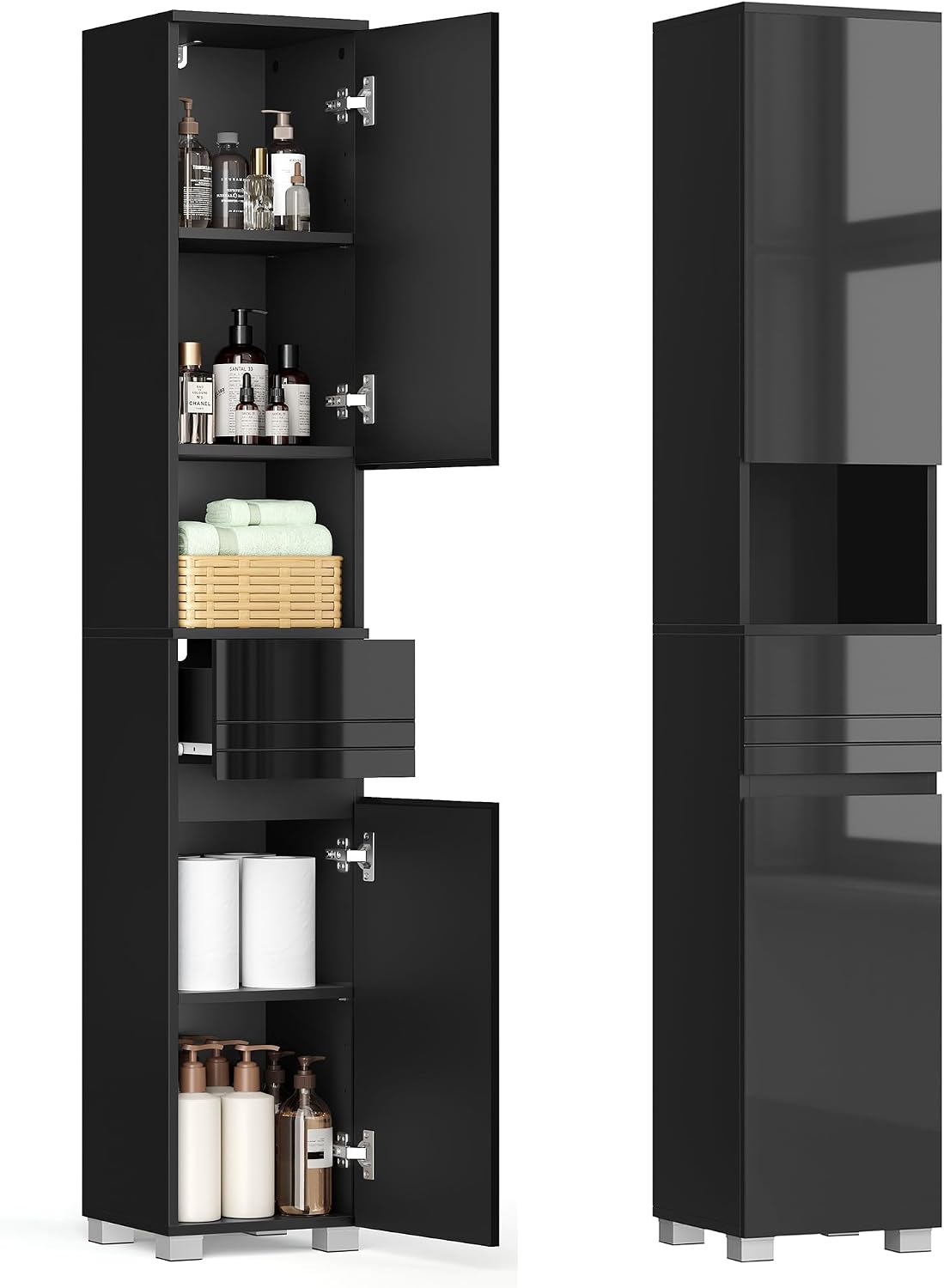 Detalle de VASAGLE Kailyn BBC560B01 Bathroom Cabinet, Ink Black, Adjustable Shelves