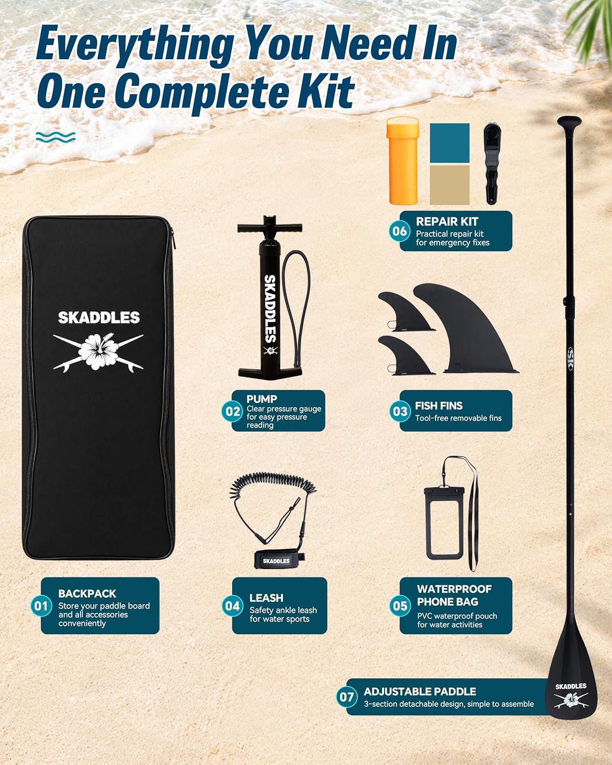 Thumbnail 6 de SKADDLES 10’6” Inflatable SUP with Complete Accessories Kit: Stability, Portability, and All‑Around Fun