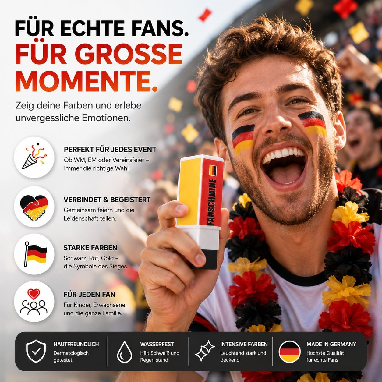 Detalle de TK Gruppe Timo Klingler Schminkstift – Deutschlandfarben Rot, Schwarz, Gelb für WM 2026