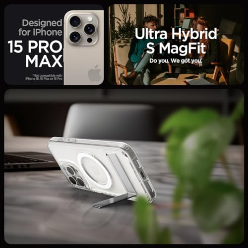 Detalle 2 de Spigen coque magnétique iPhone 15 Pro Max, béquille kickstand, TPU – transparent ⚡