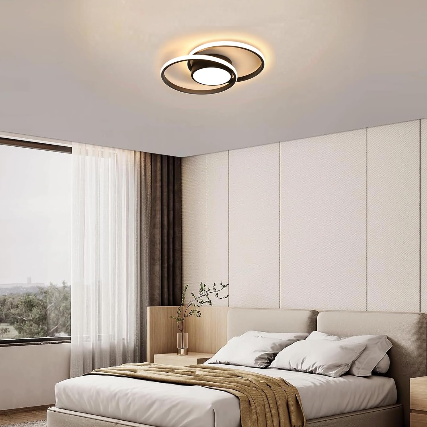 Detalle de Comely Comely1904137, czarny plafon LED 40 cm, 40 W, 4500 lm, z pilotem