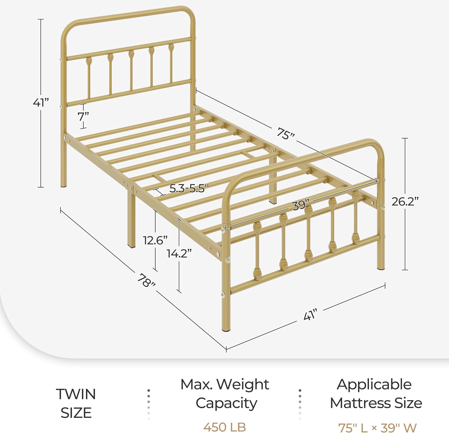 Detalle 2 de Yaheetech Metal Platform Bed Frame, Twin