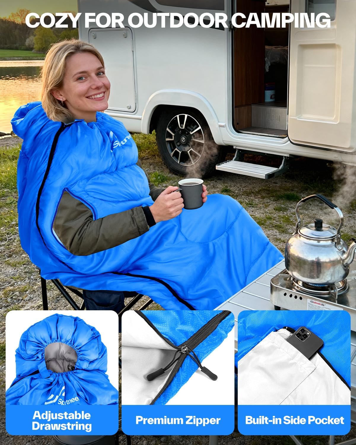 Detalle 2 de Sportneer Wearable Sleeping Bag, Walkable Design with Arm Zippers