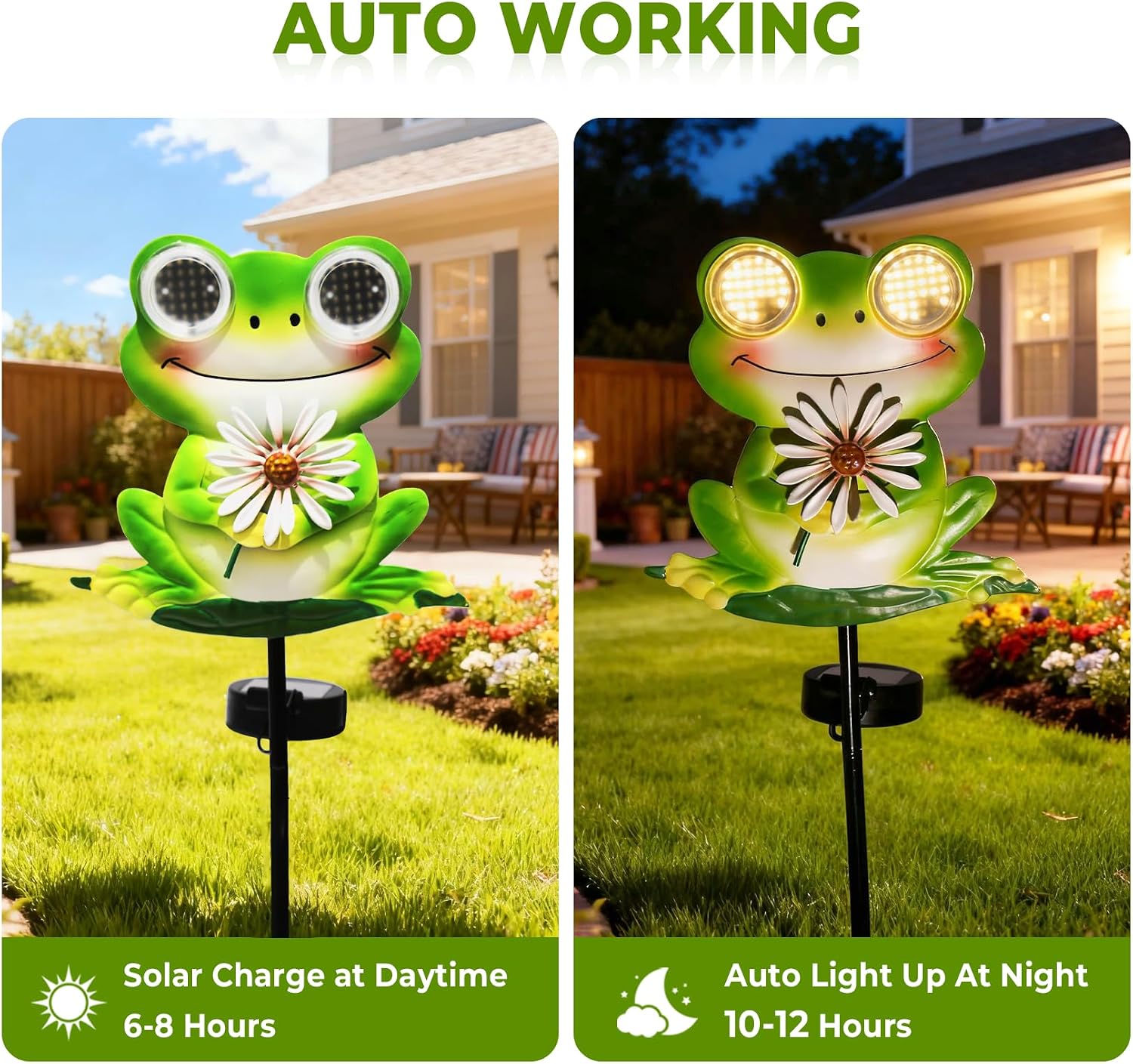 Detalle de esgarden Solar Frog Garden Stake Light, Metal