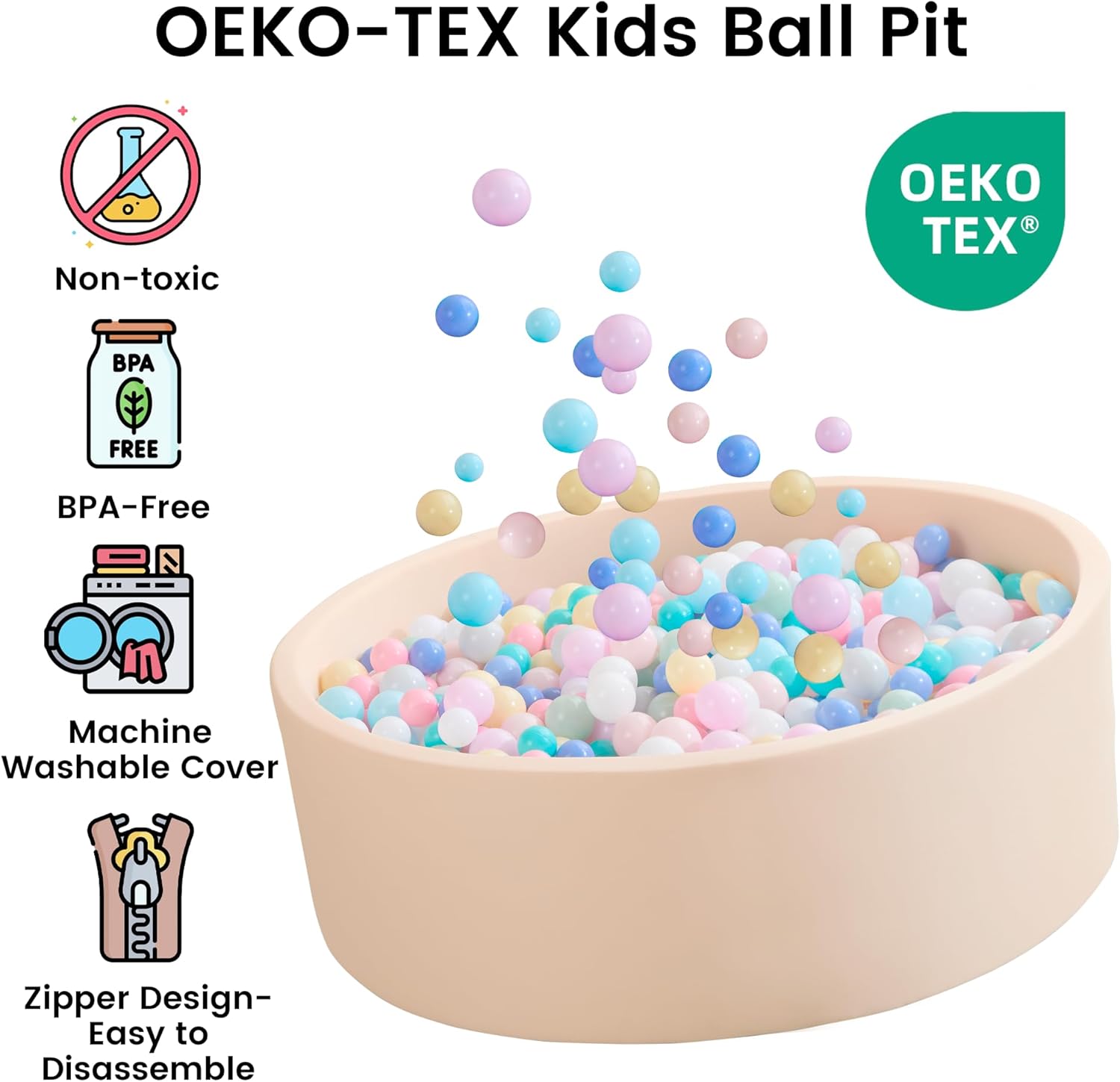 Thumbnail 4 de Ball Pit for Toddlers 1-3 Memory Foam Ball Pit (31.5 x 11.8 in) – Beige, no balls