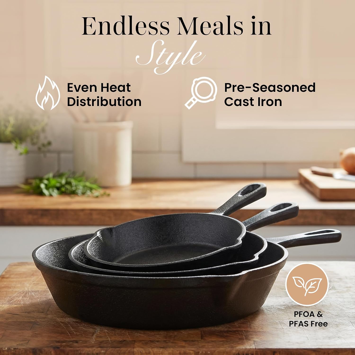 Thumbnail 4 de nuovva 3‑Piece Cast Iron Skillet Set 25cm