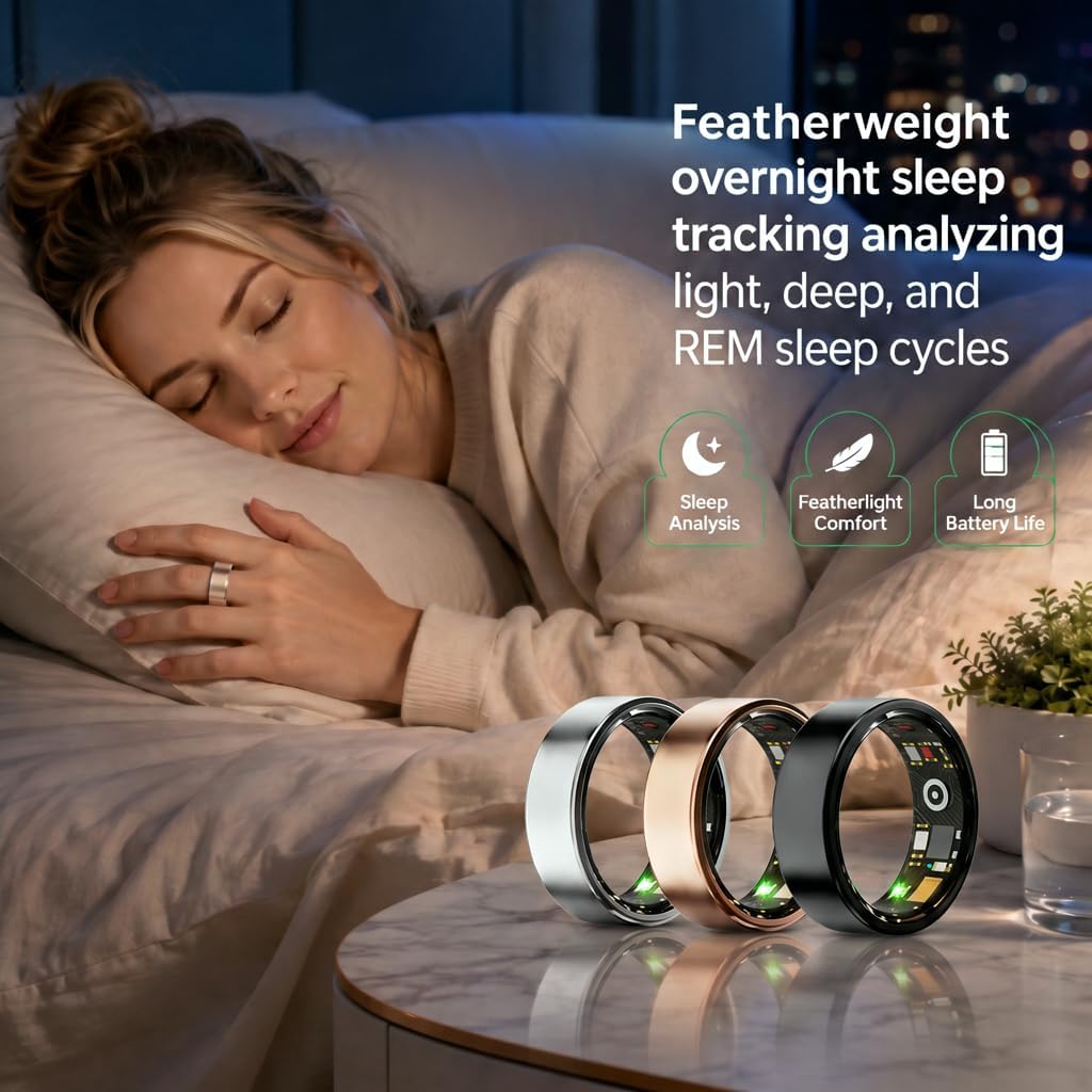 Detalle 1 de ZBNMY Smart Ring, Black Size 8, Sleep Tracking, IP68 Waterproof, 5–7-Day Battery