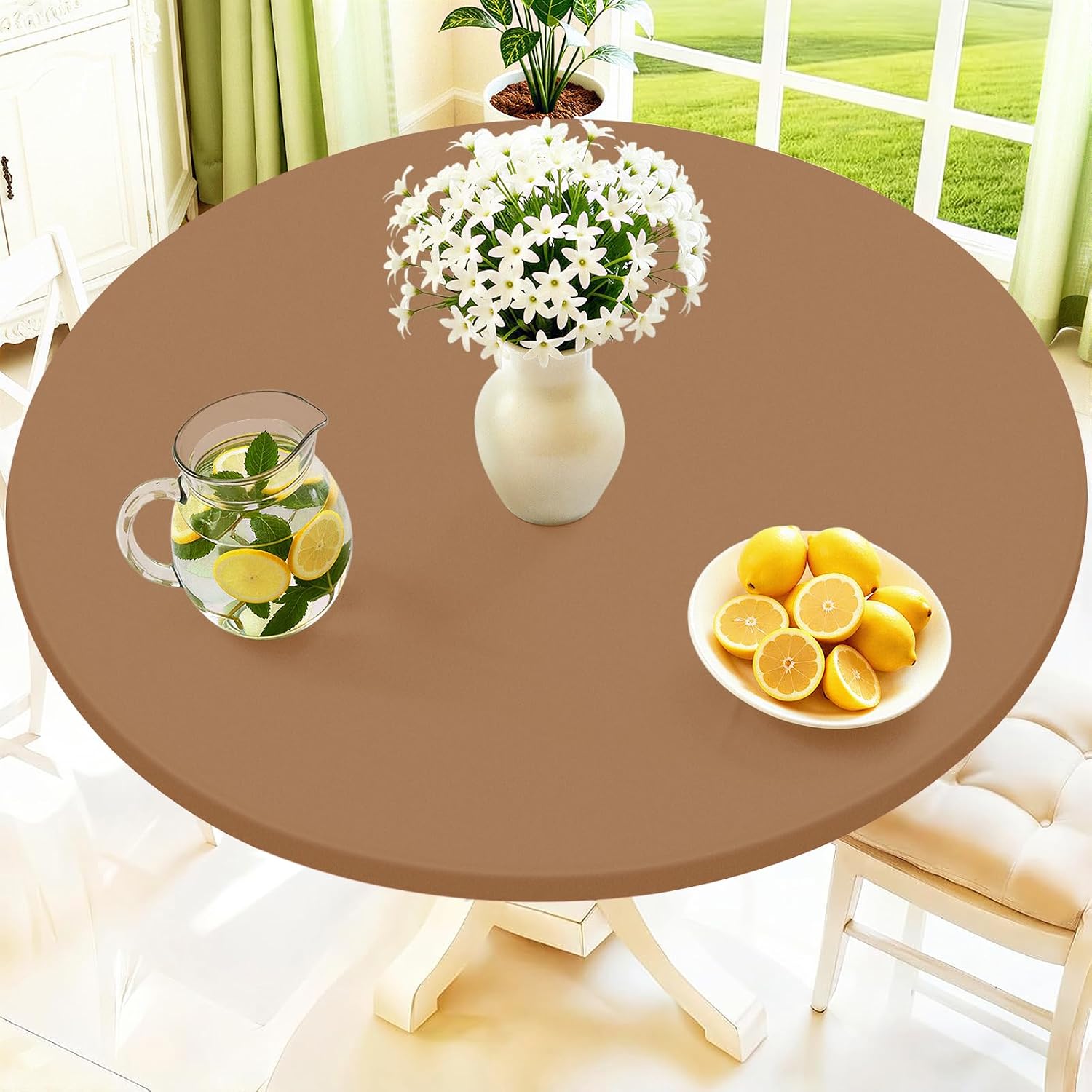 Thumbnail 3 de Moosfor Round Spandex Tablecloth: Elastic, Waterproof Fit for 42"–50" Tables (Baby Blue)