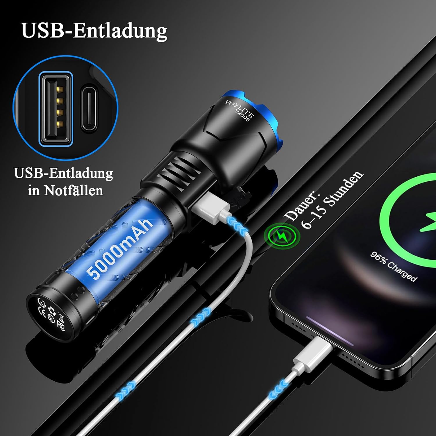 Thumbnail 3 de Voylite Taschenlampe LED Ladbar 500000 Lumen