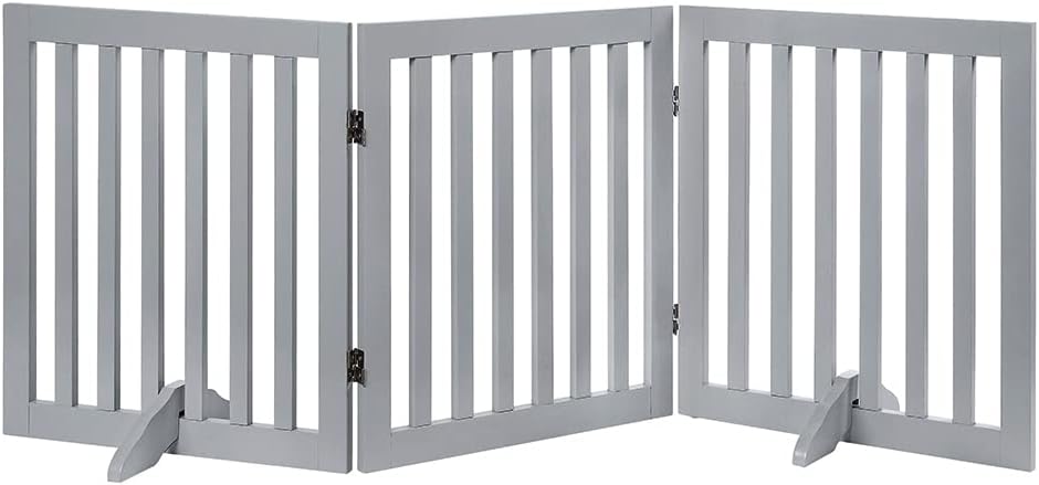 unipaws Wooden Dog Gate: Freestanding, Foldable 3-Panel Pet Fence (61cm H, Light Grey)