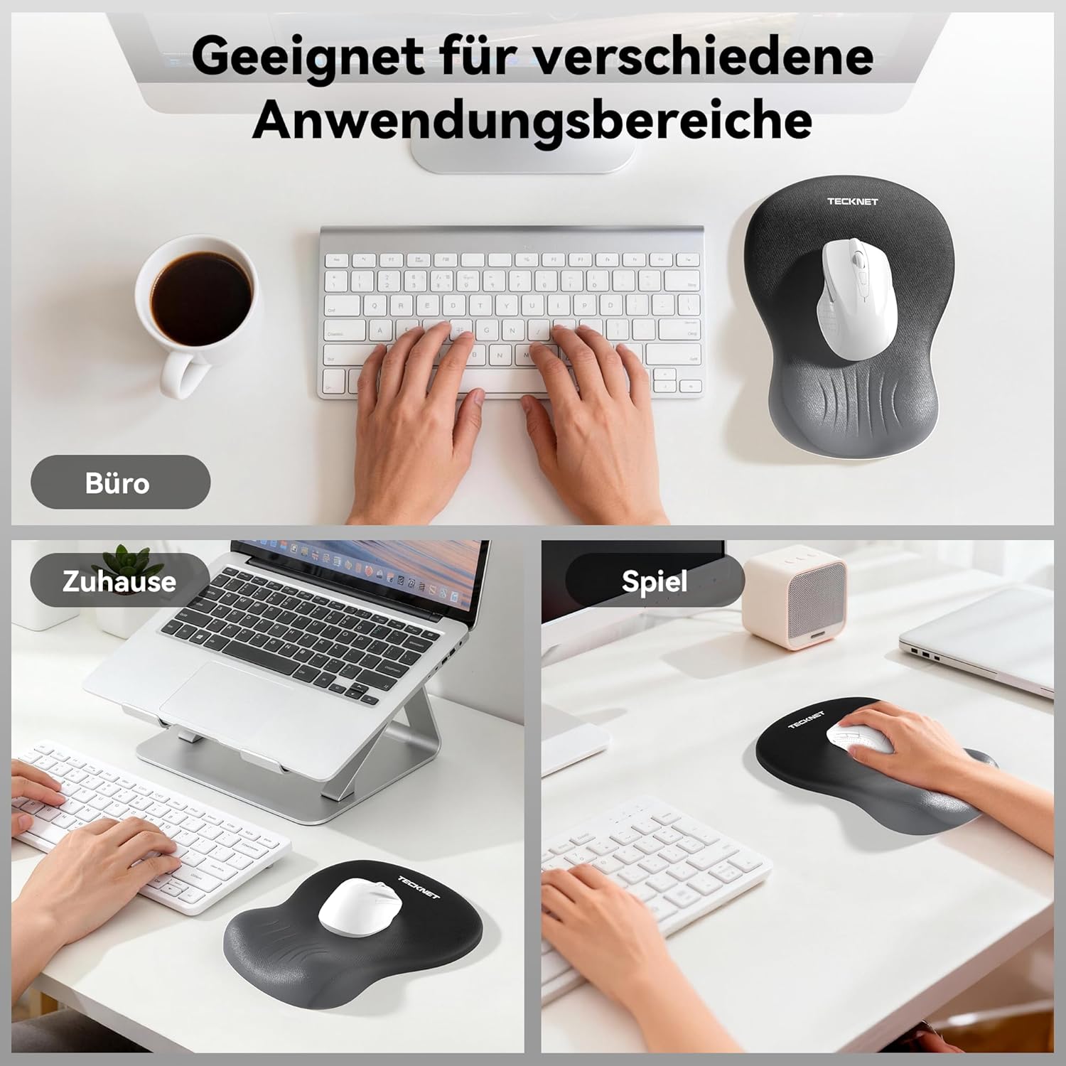 Thumbnail 6 de TECKNET ergonomisches Mauspad mit Handauflage und Memory-Schaum – rutschfeste PU-Basis (Gaming & Büro)