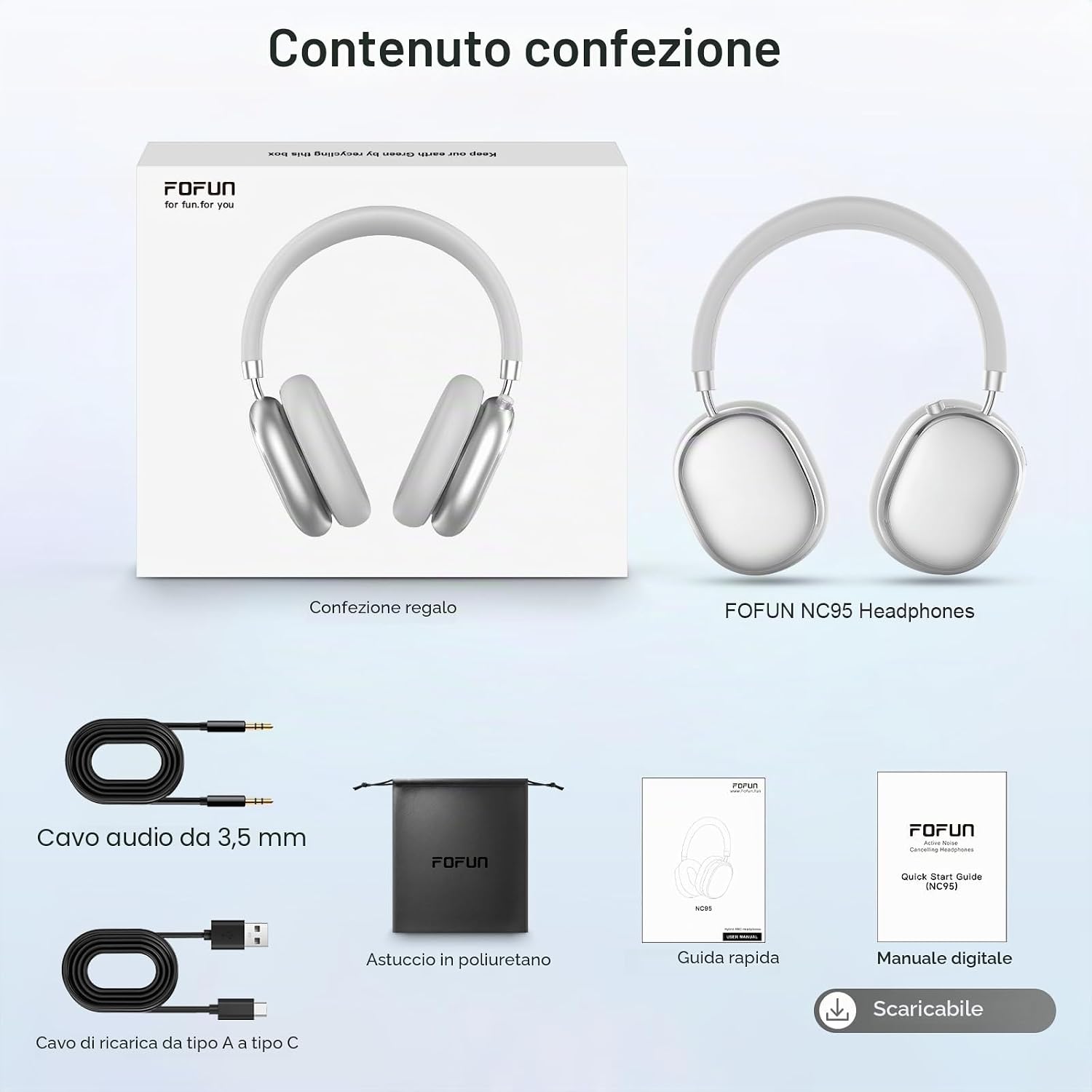 Detalle 2 de FOFUN NC95 cuffie wireless con ANC 6.0