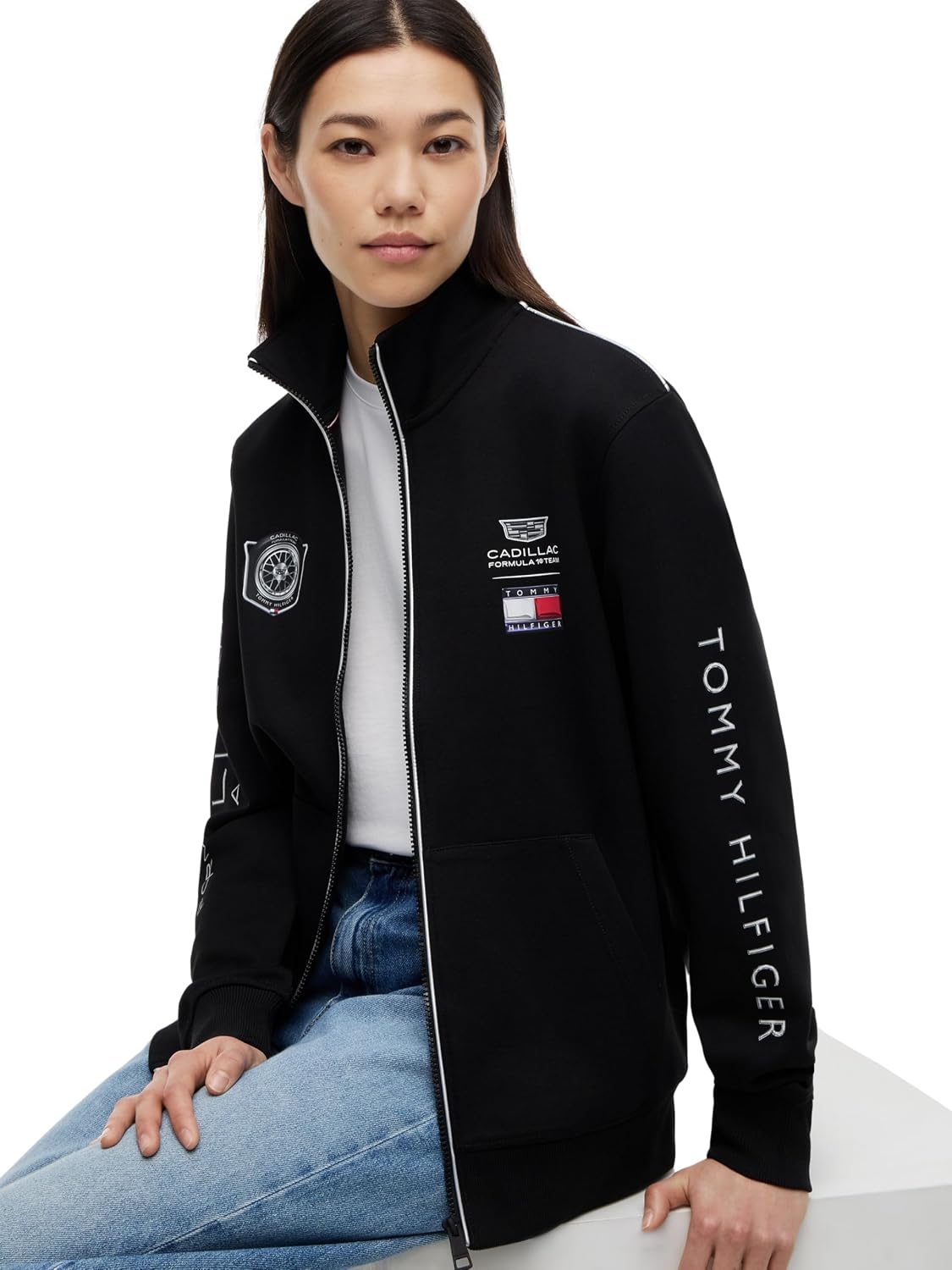 Detalle de Tommy Hilfiger Unisexe Sweatshirt avec Fermeture Éclair TH X Cadillac F1 Racing Track Top Col Droit