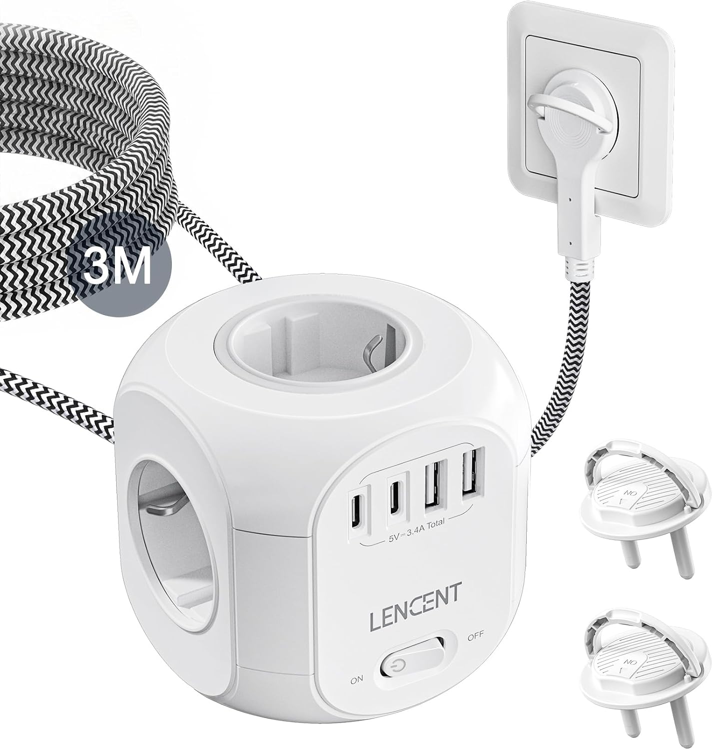 Detalle de LENCENT 4 Fach Steckdosenleiste Flachstecker 8-in-1