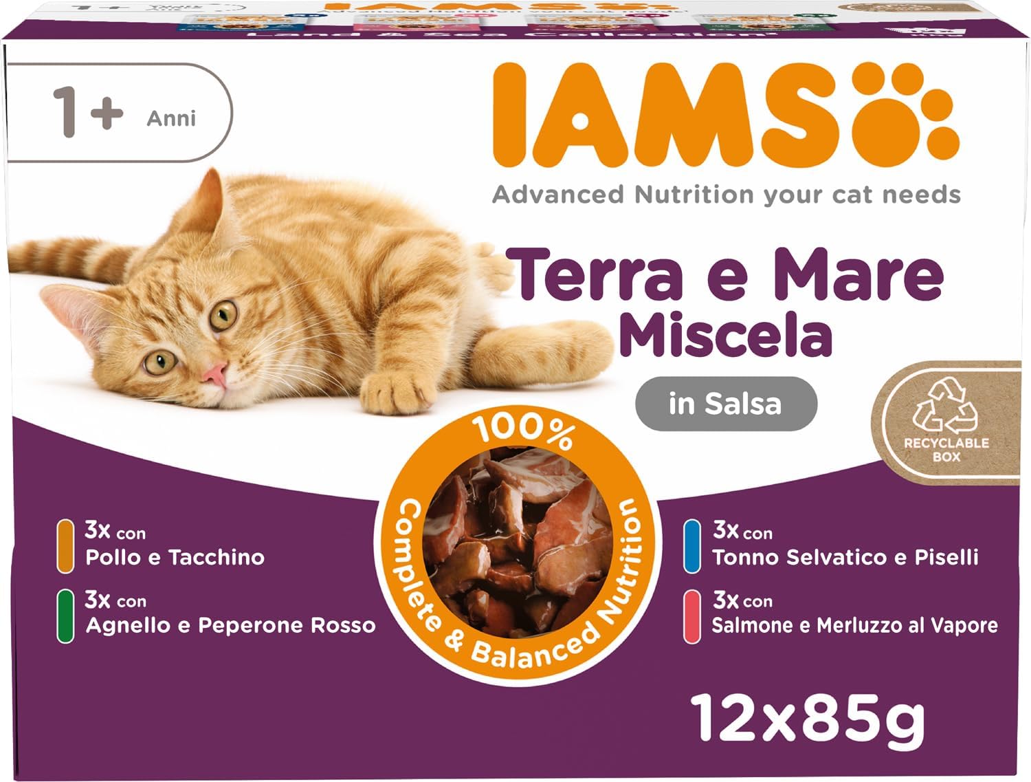 Thumbnail 4 de IAMS Delights Land & Sea Collection – Umido per gatti 72 x 85 g, 4 gusti (pollo-tacchino, agnello-peperoncino, tonno-piselli, salmone-merluzzo)