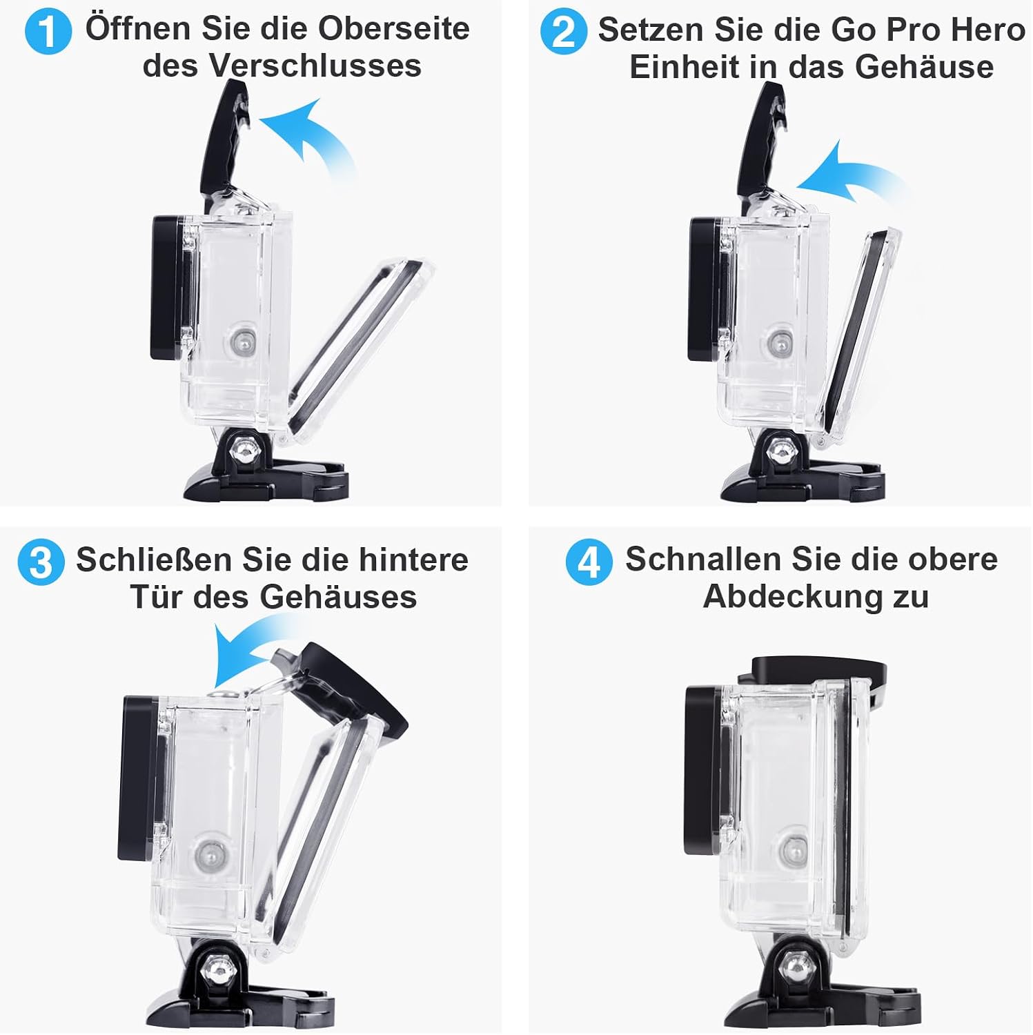 Detalle de REDTRON wasserdichtes Gehäuse für GoPro Hero 5/6/7 (60 m) inkl. Schnellmontage und Anti-Fog-Einsätze