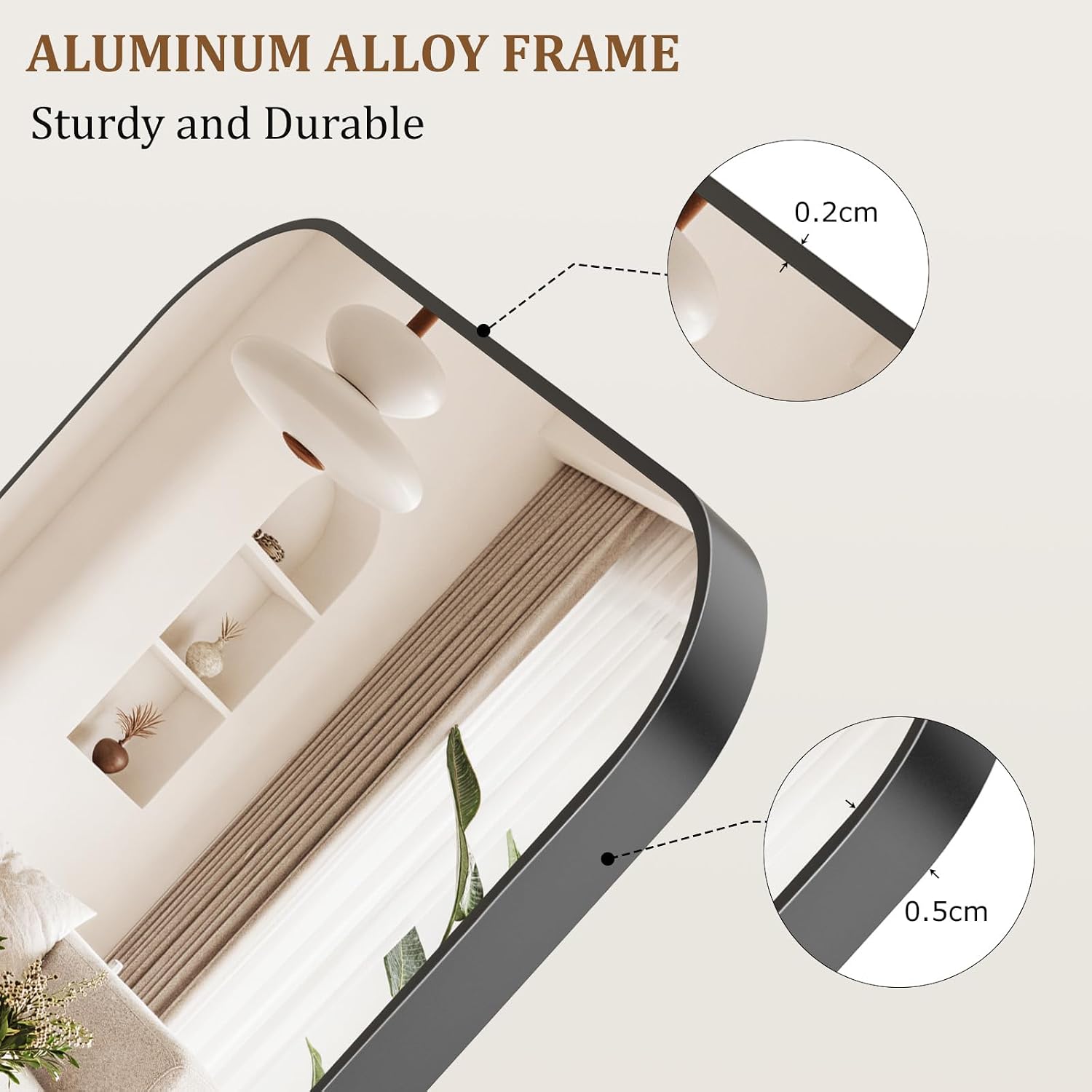 Detalle de XRAMFY passpiegel 192 x 85 cm van veiligheidsglas met zwart aluminium frame