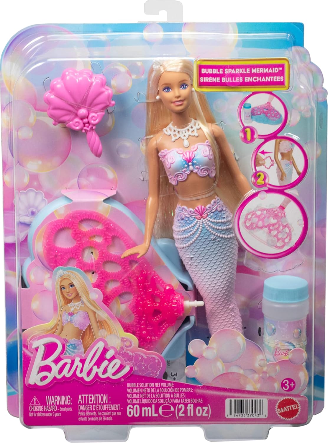 Detalle 2 de Barbie Bubble Sparkle Meerjungfrau-Puppe JLW56