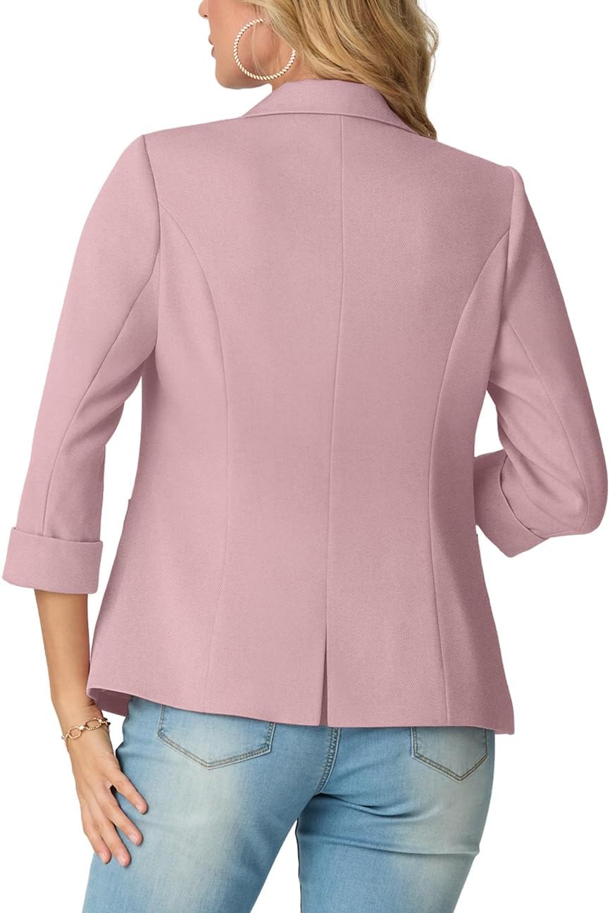 Detalle de GRECERELLE Lightweight Women's Blazer, 3/4 Sleeves, Pockets and Padded Shoulders