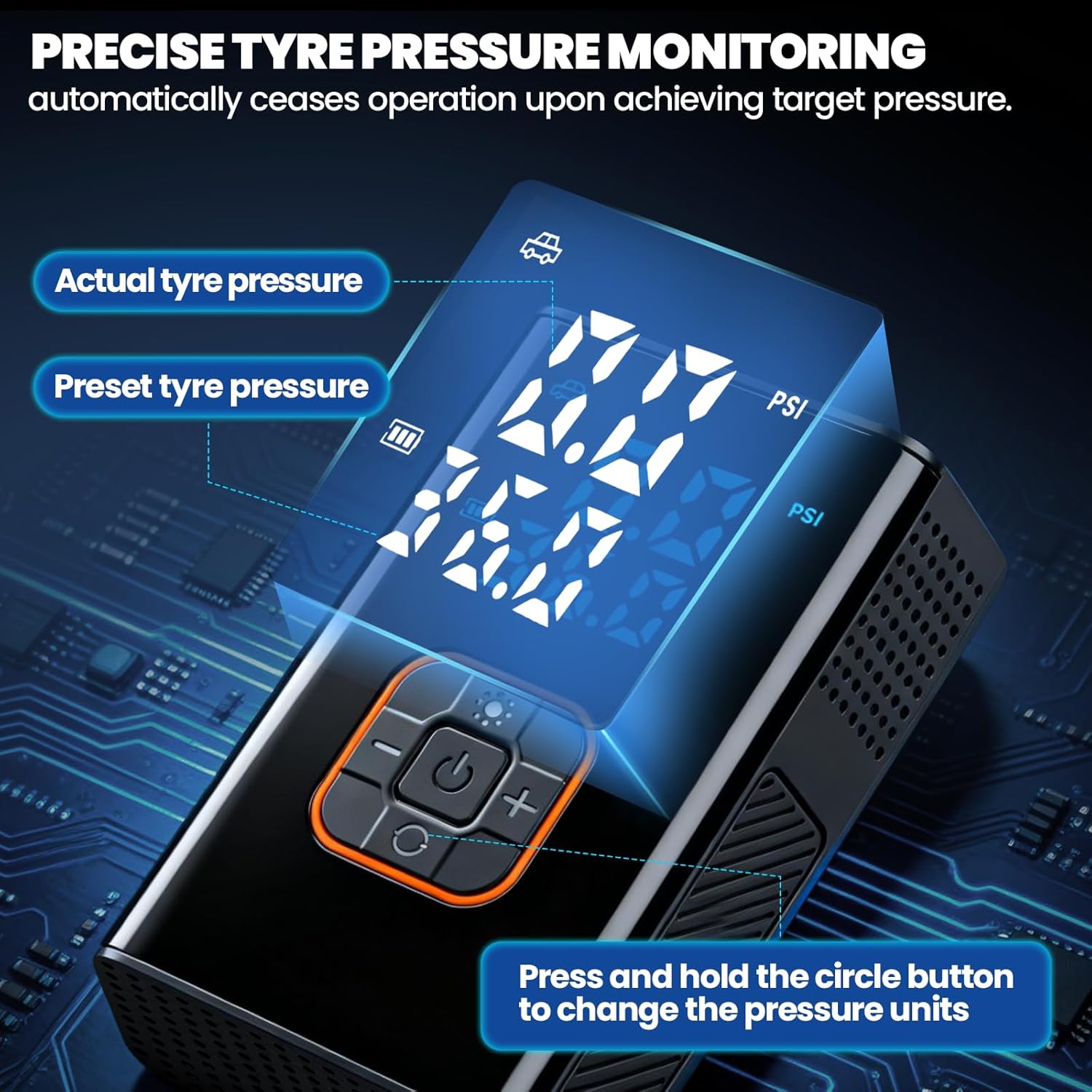 Detalle de Rivlox Car Tyre Inflator Air Compressor: Cordless 150 PSI with Digital Dual Gauge